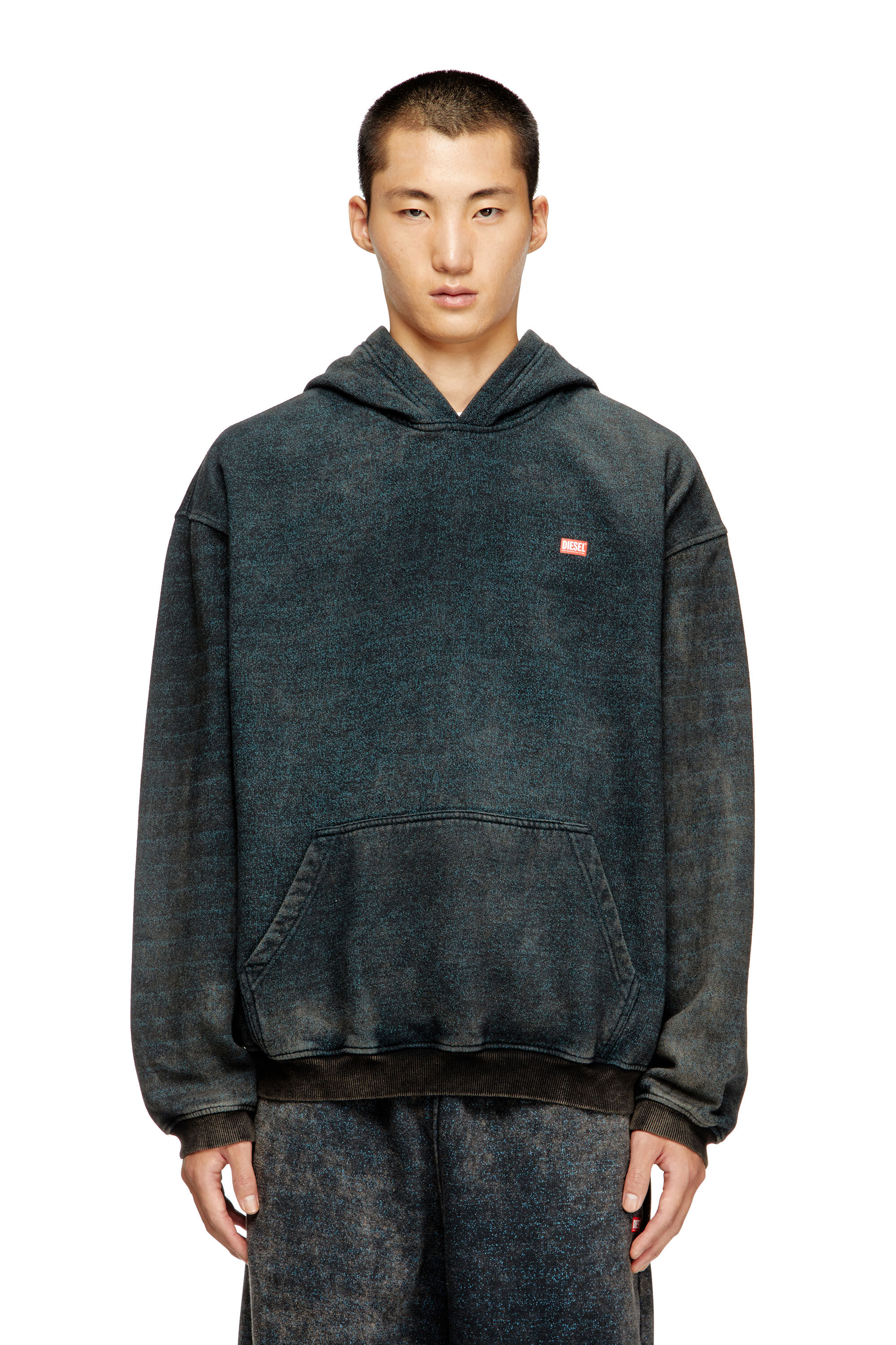 Diesel - S-KAI, Herren Hoodie aus Baumwolle mit Kängurutasche in Schwarz/Blau - 3