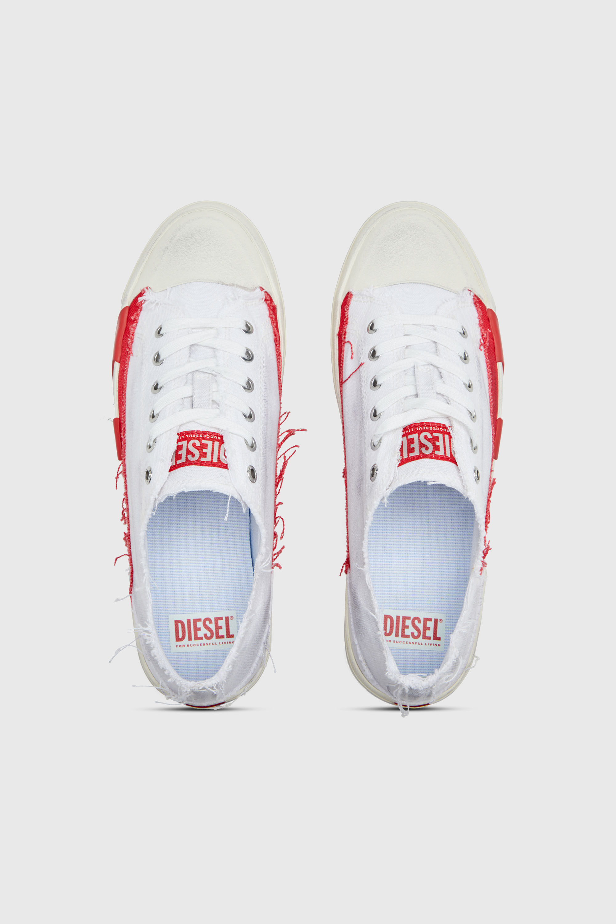 Diesel - S-D-VERSE LOW, Herren S-D-Verse-Canvas-Sneakers mit Schmutz-Effekt in Weiss/Rot - 4