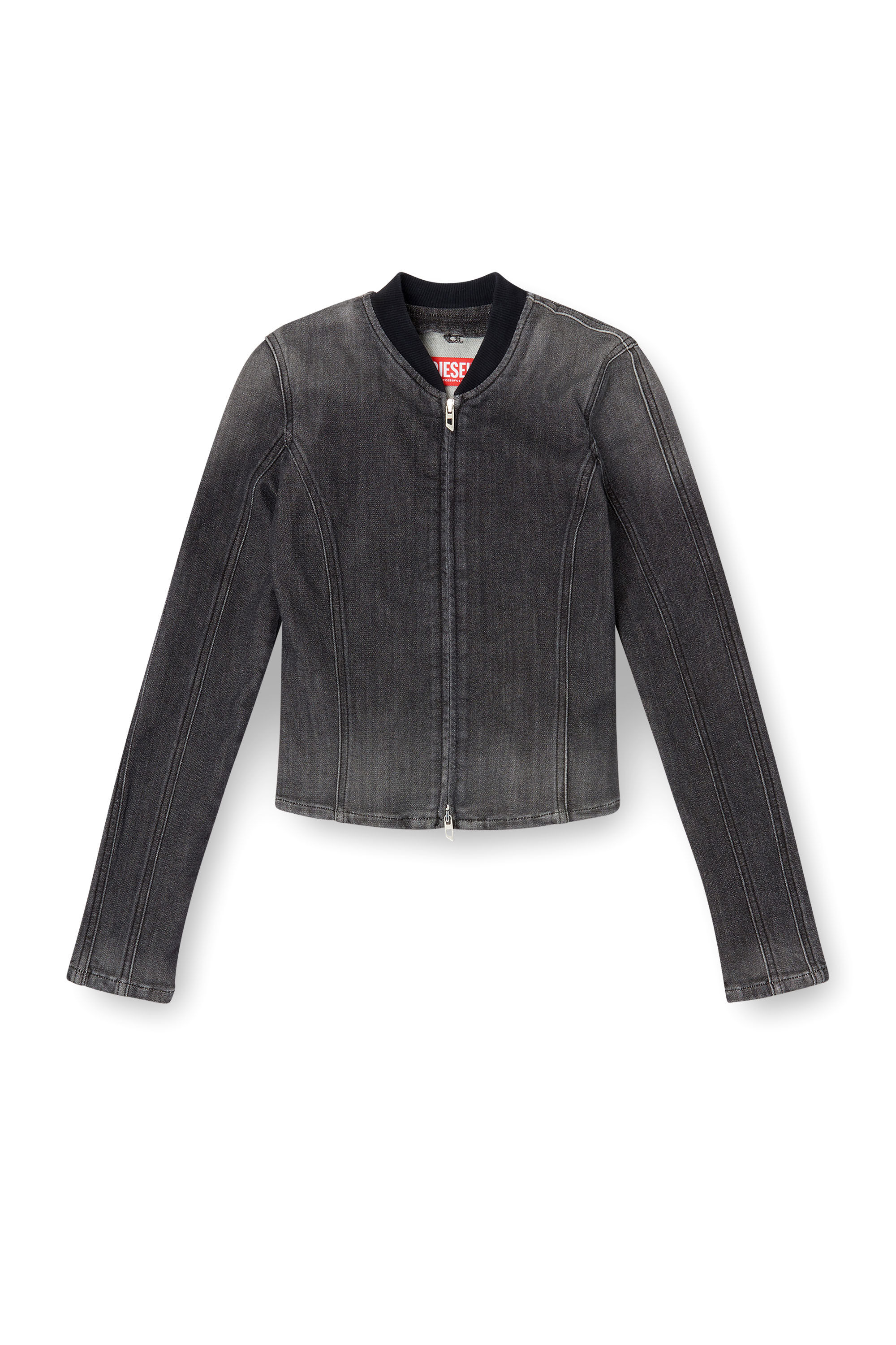 Diesel - DE-GARY-D JOGG, Damen Verkürzte Jacke aus einfarbigem Denim in Schwarz - 2