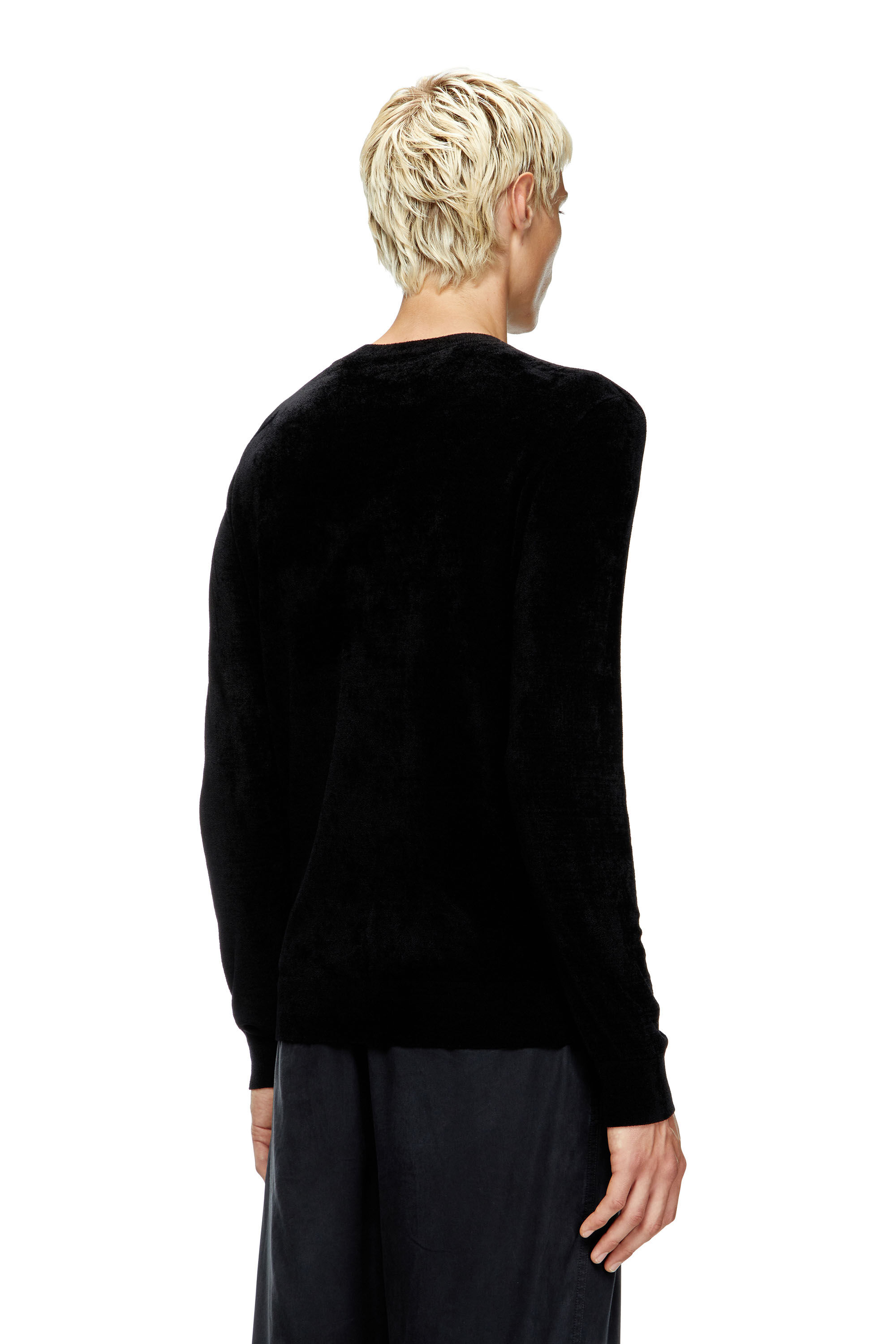 Diesel - K-CEVRO, Herren Pullover aus Chenille mit Cutout-Logo in Schwarz - 4