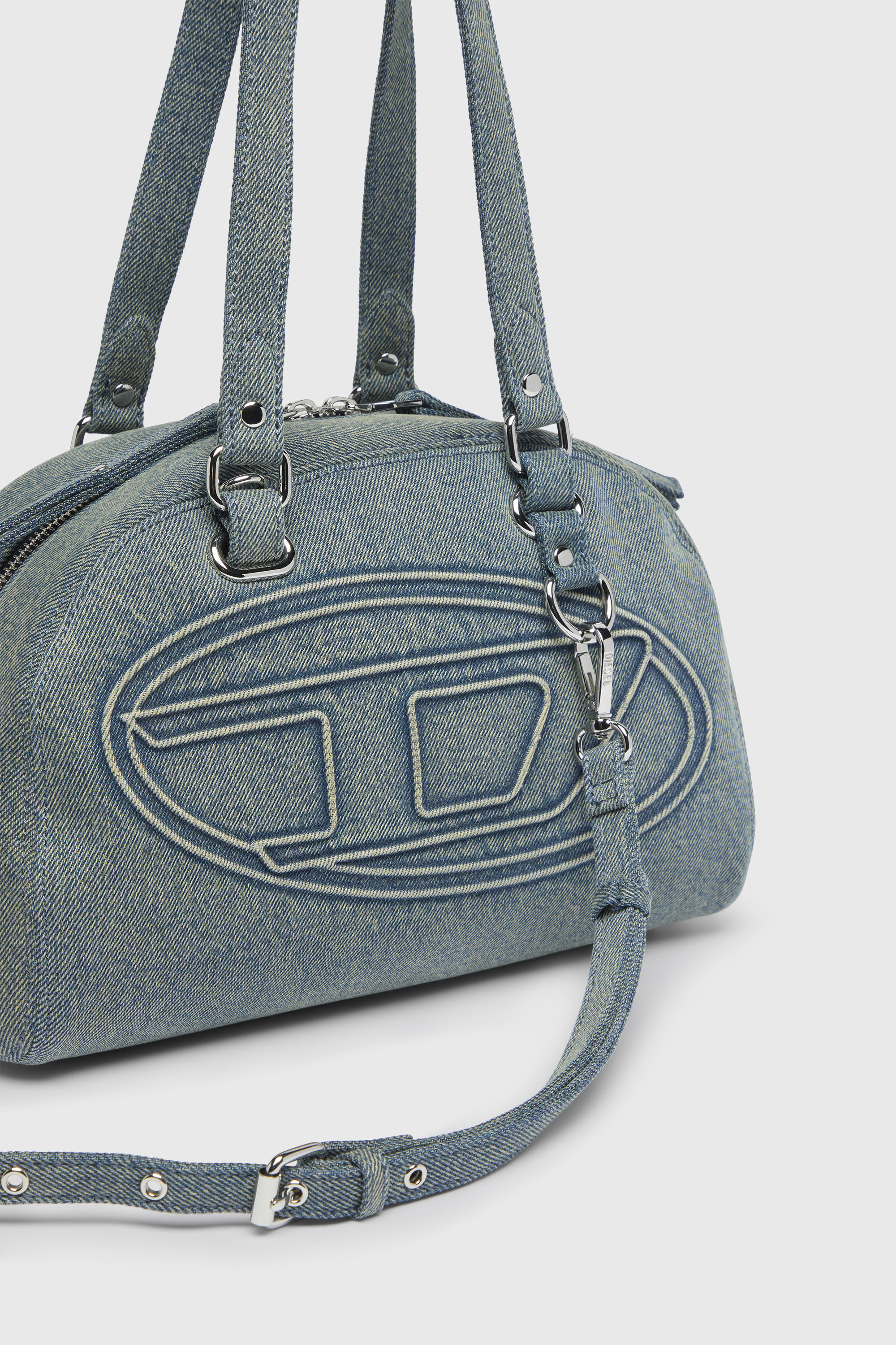 Diesel - 1DR DOME SOFT SHOULDER, Unisex 1DR Dome-Schultertasche aus Denim mit Oval D Logo in Hellblau - 6