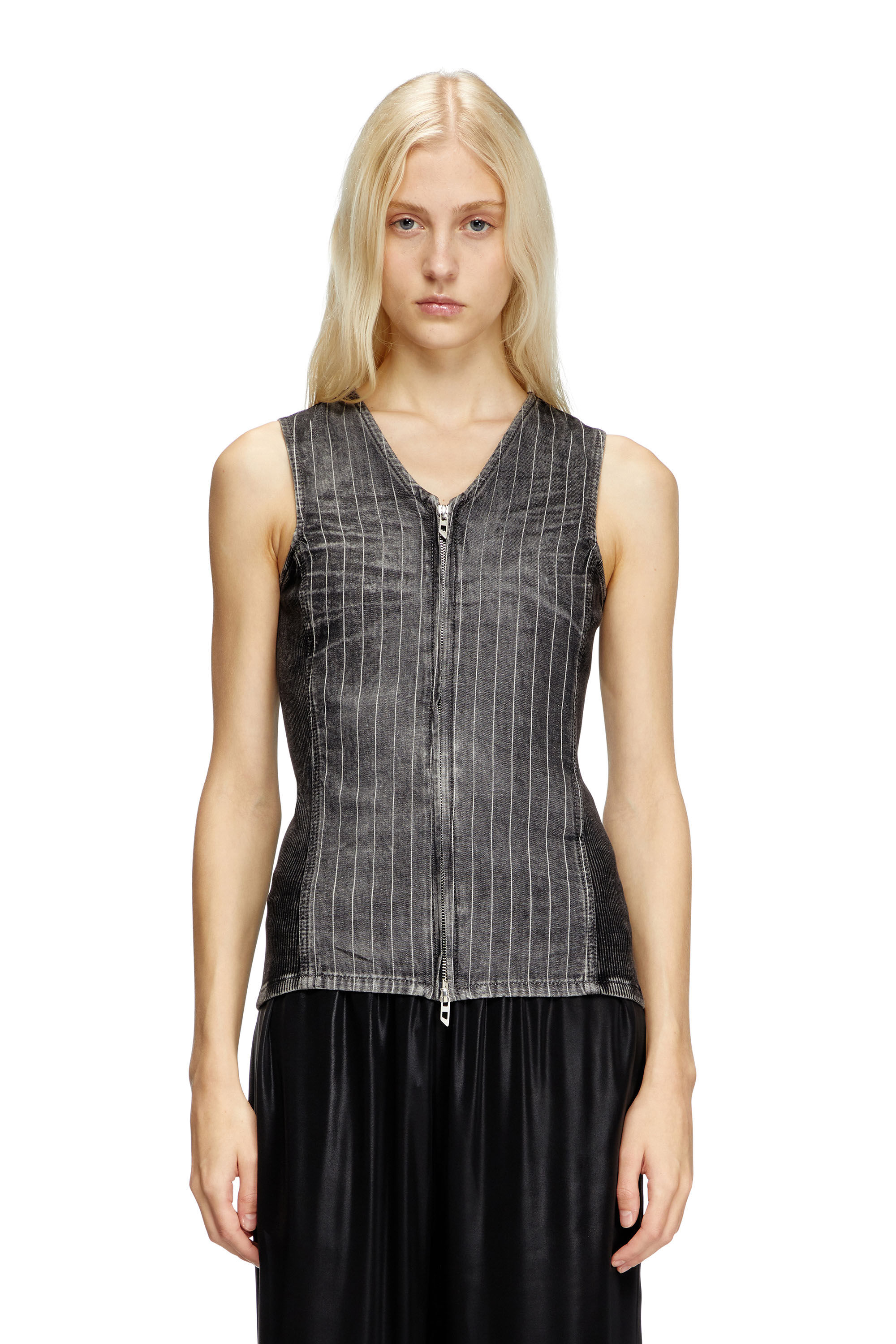 Diesel - DE-NESSI-S, Damen Top mit Reißverschluss aus Denim und Cord in Grau/Schwarz - 3