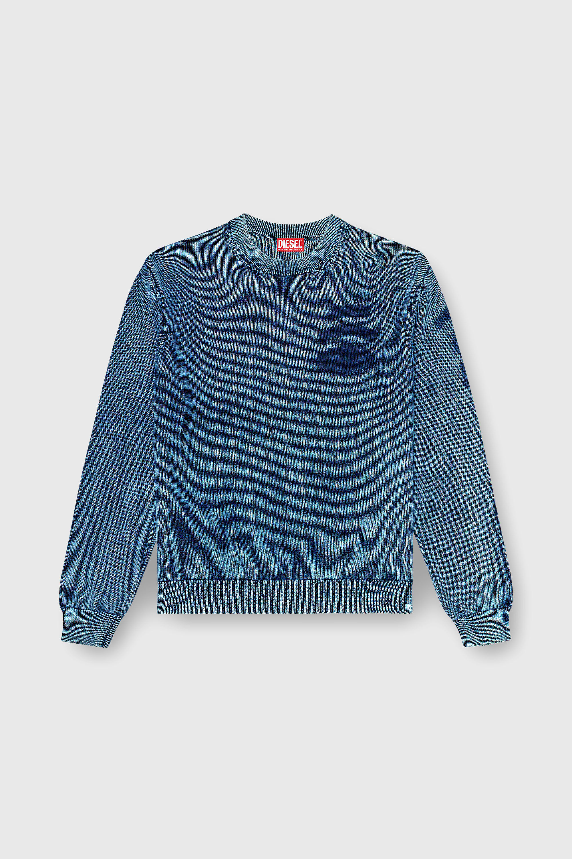 Diesel - K-PERNE, Herren Pullover in Denim-Optik mit Patch-Effekten in Mittelblau - 2