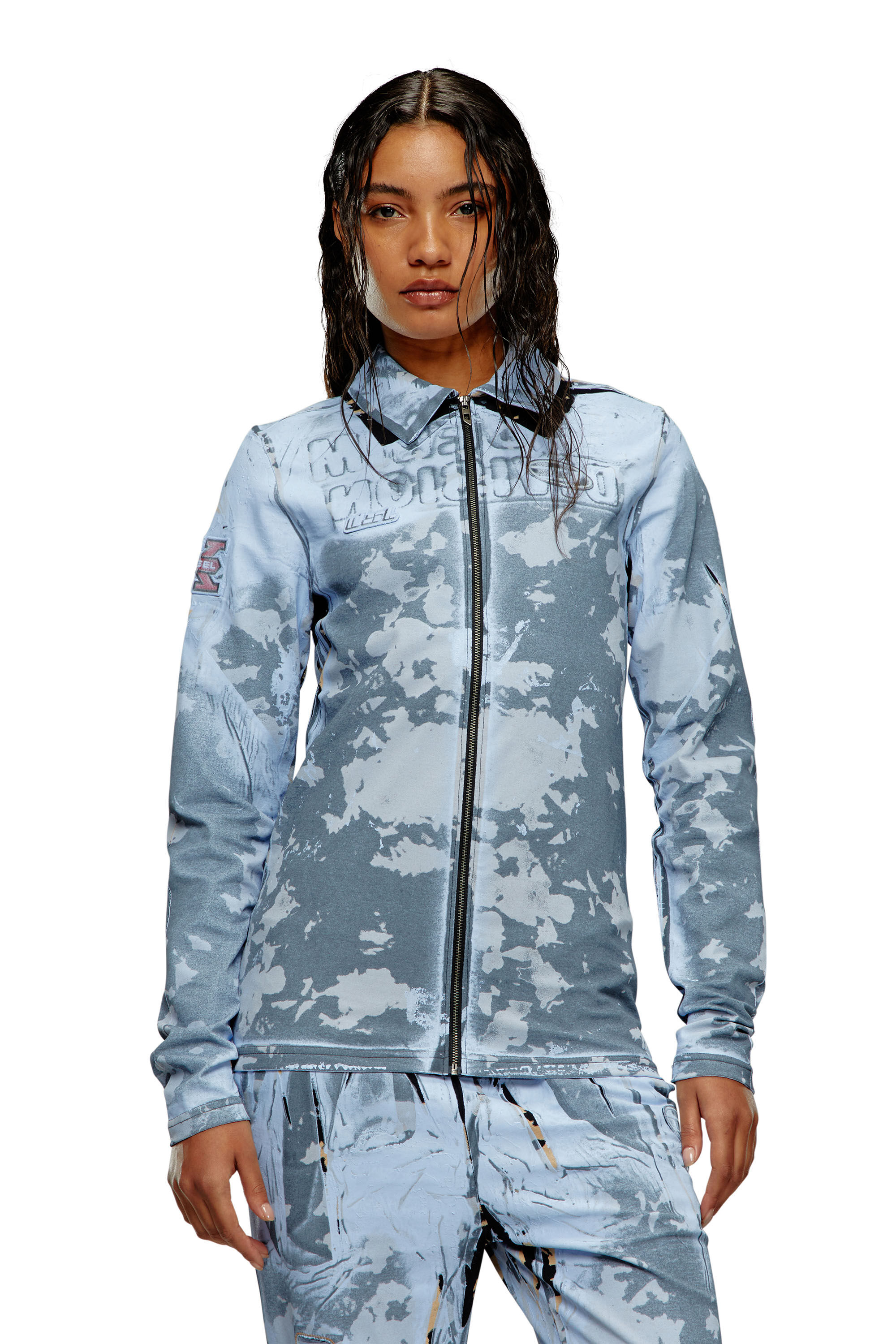 Diesel - S-CORSE-P1, Unisex Reißverschluss-Shirt aus beschichtetem Jersey in Blau - 7