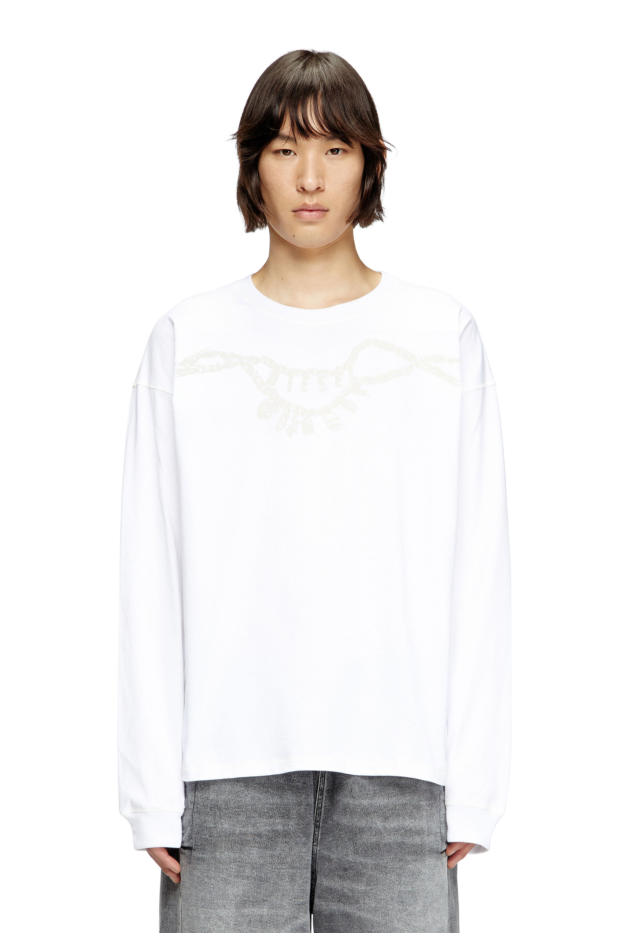 Diesel - T-BOXT-LS-HOSHI, Unisex Langarm-T-Shirt mit Anhänger-Halskette-Print in Weiß - 3