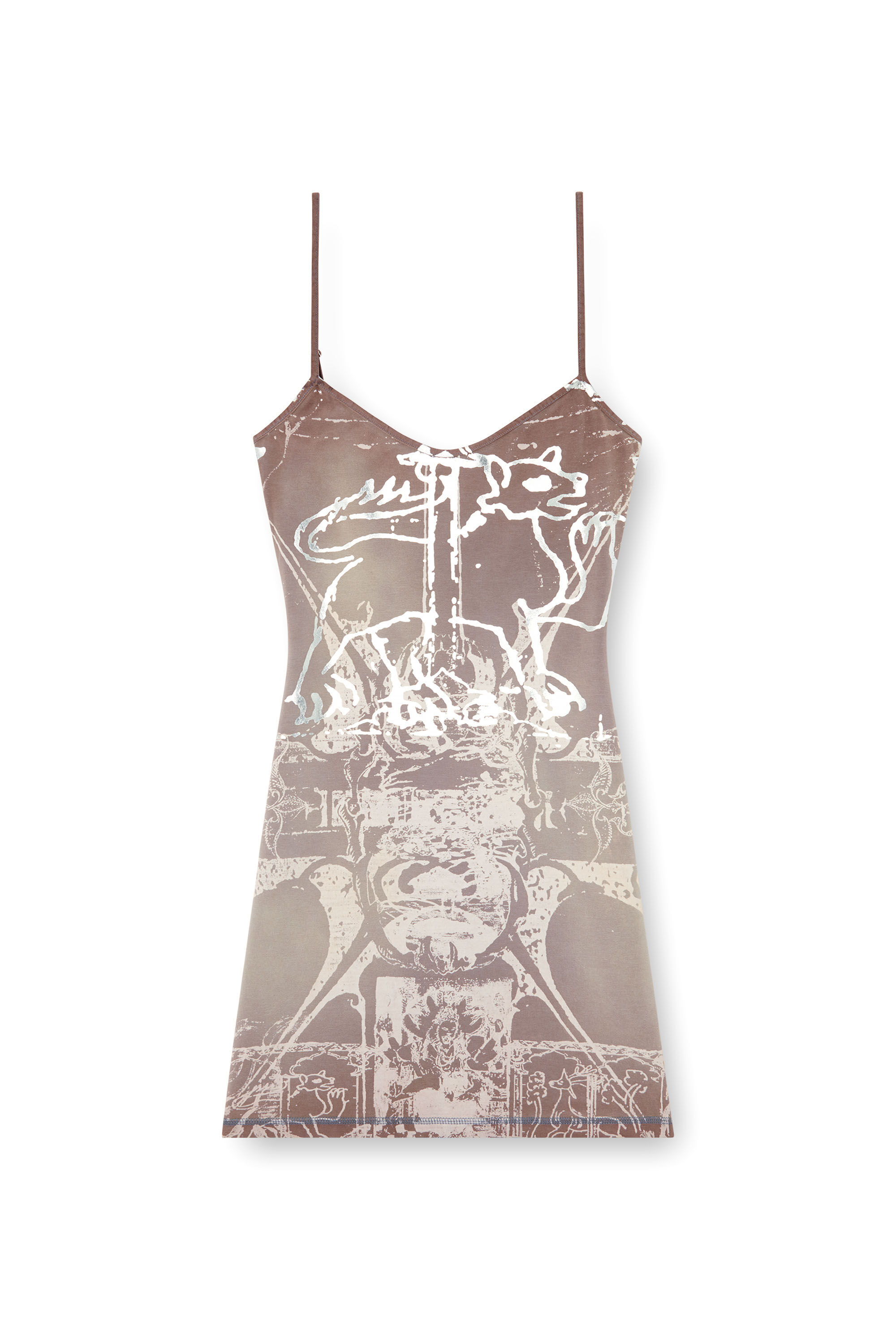 Diesel - D-LONGY, Damen Mini-Kleid mit Folien-Print in Hellbraun - 2