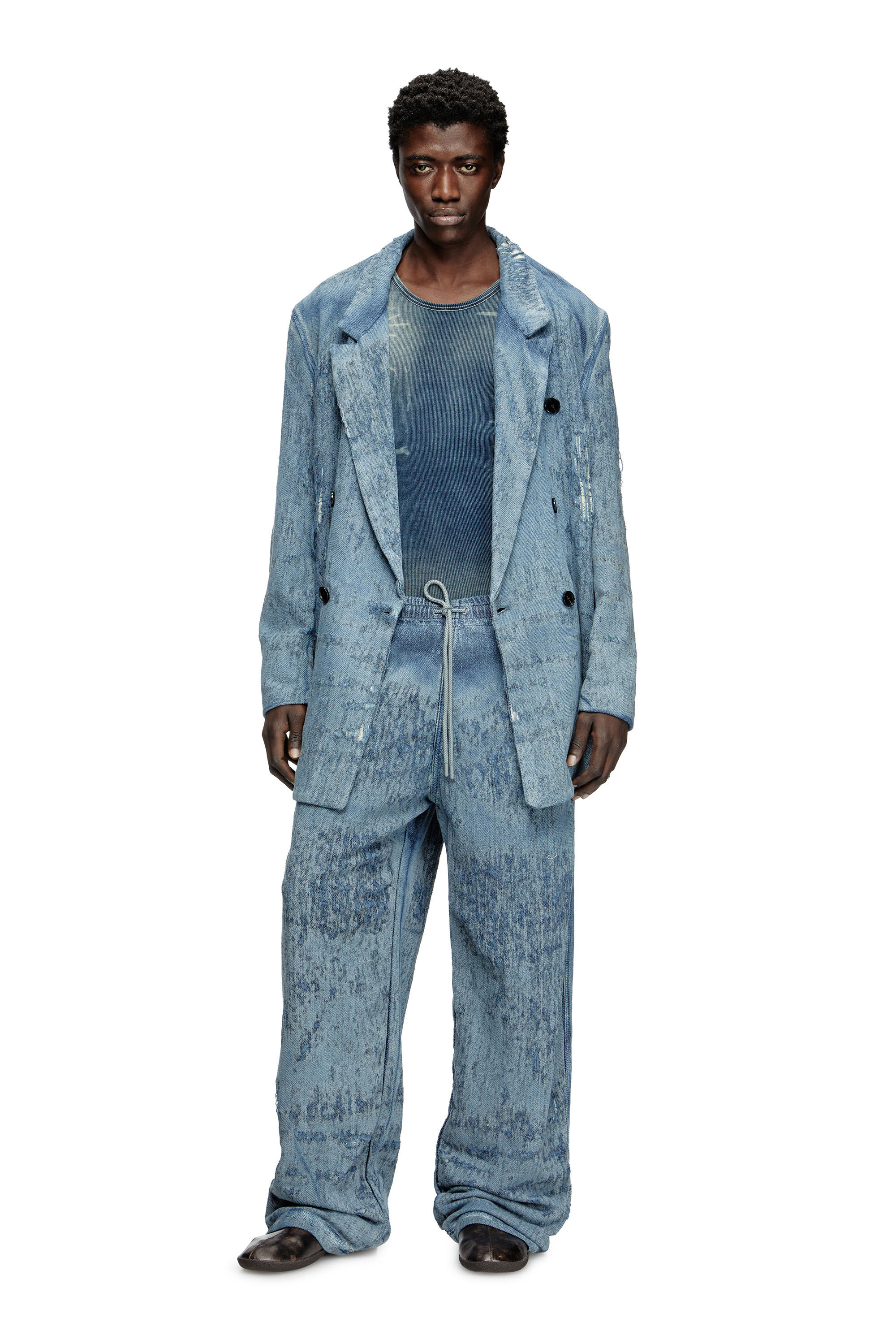 Diesel - D-PEKKA-FSG2, Unisex Blazer aus ultra-zerstörtem Jacquard-Denim in Hellblau - 1