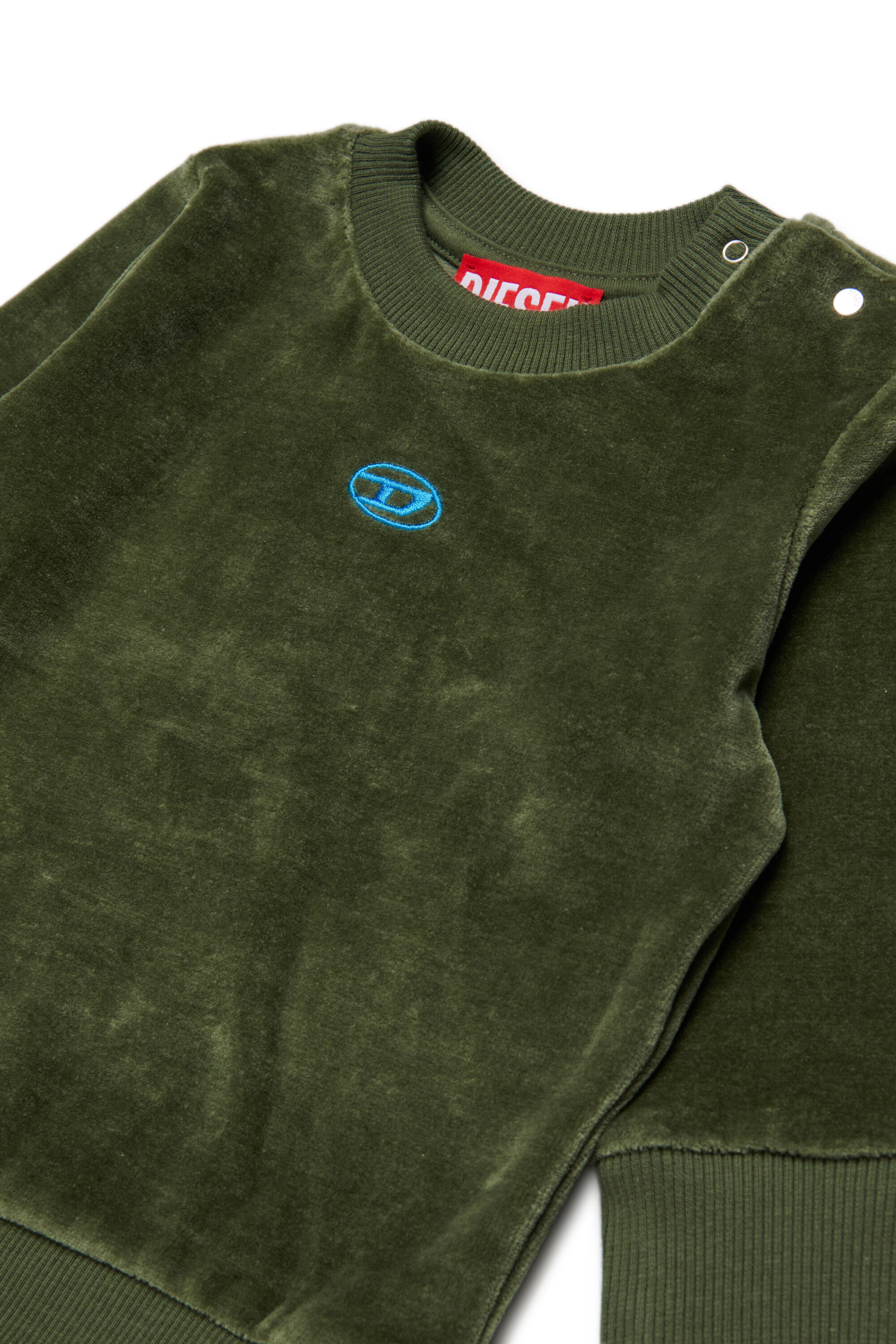Diesel - SHENIB, Herren Sweatshirt aus Samt mit Oval D Stickerei in Gr&uuml;n - 3