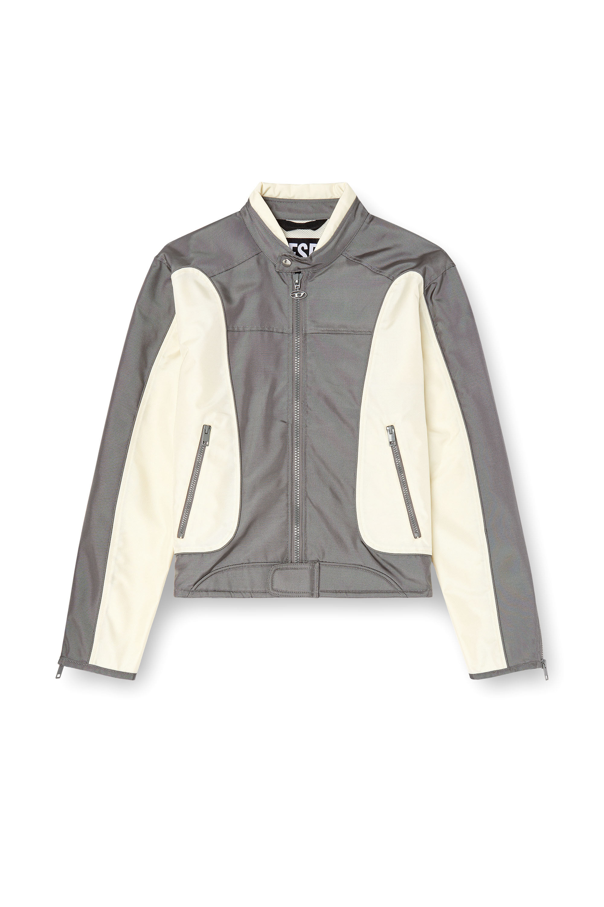 Diesel - J-BLINK-A, Herren Colour-Block-Biker-Jacke mit Paspelierung in Grau/Weiss - 2