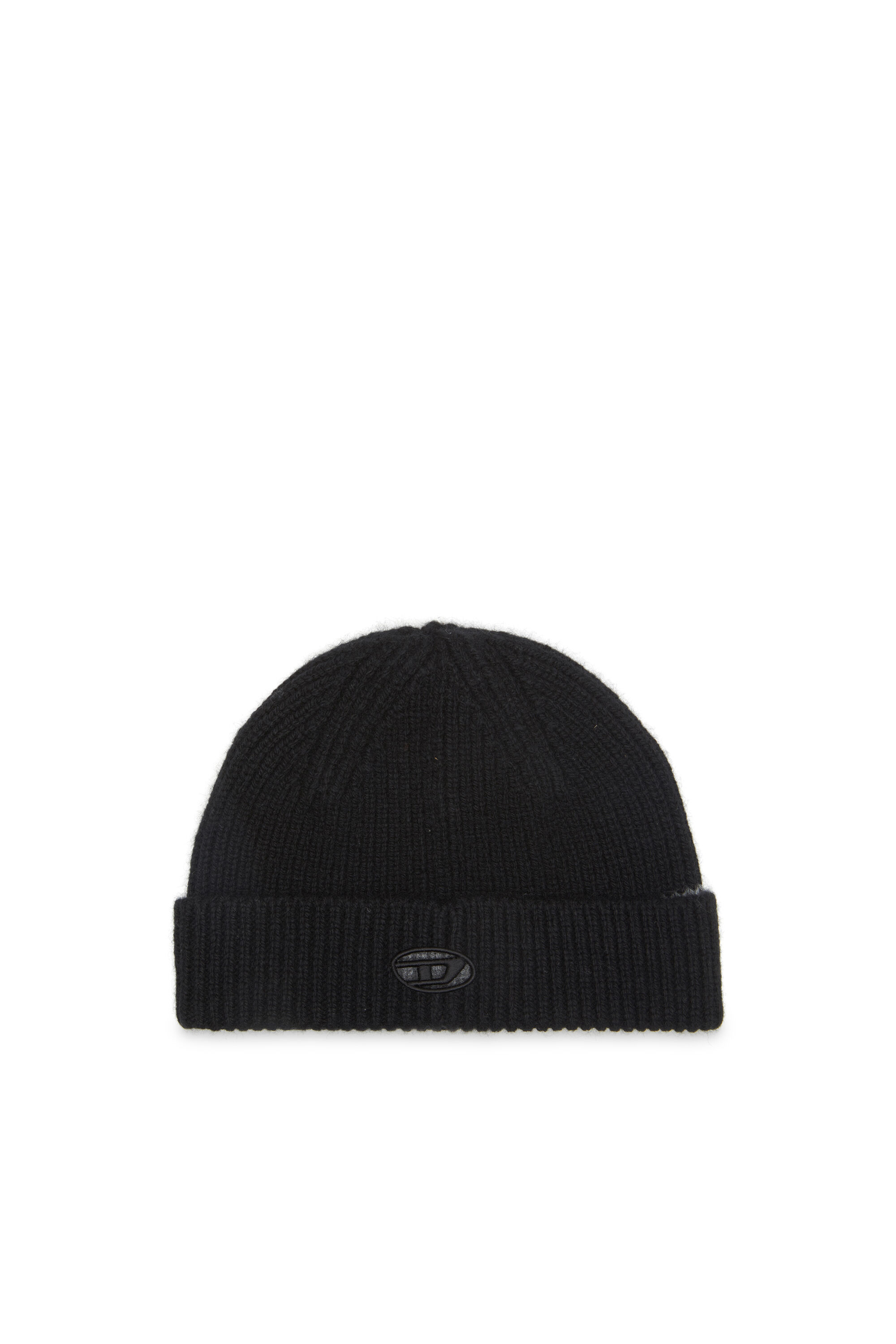 Diesel - K-ARAC, Unisex Gerippte Beanie-Mütze mit Oval D-Ausschnitt in Schwarz - 1