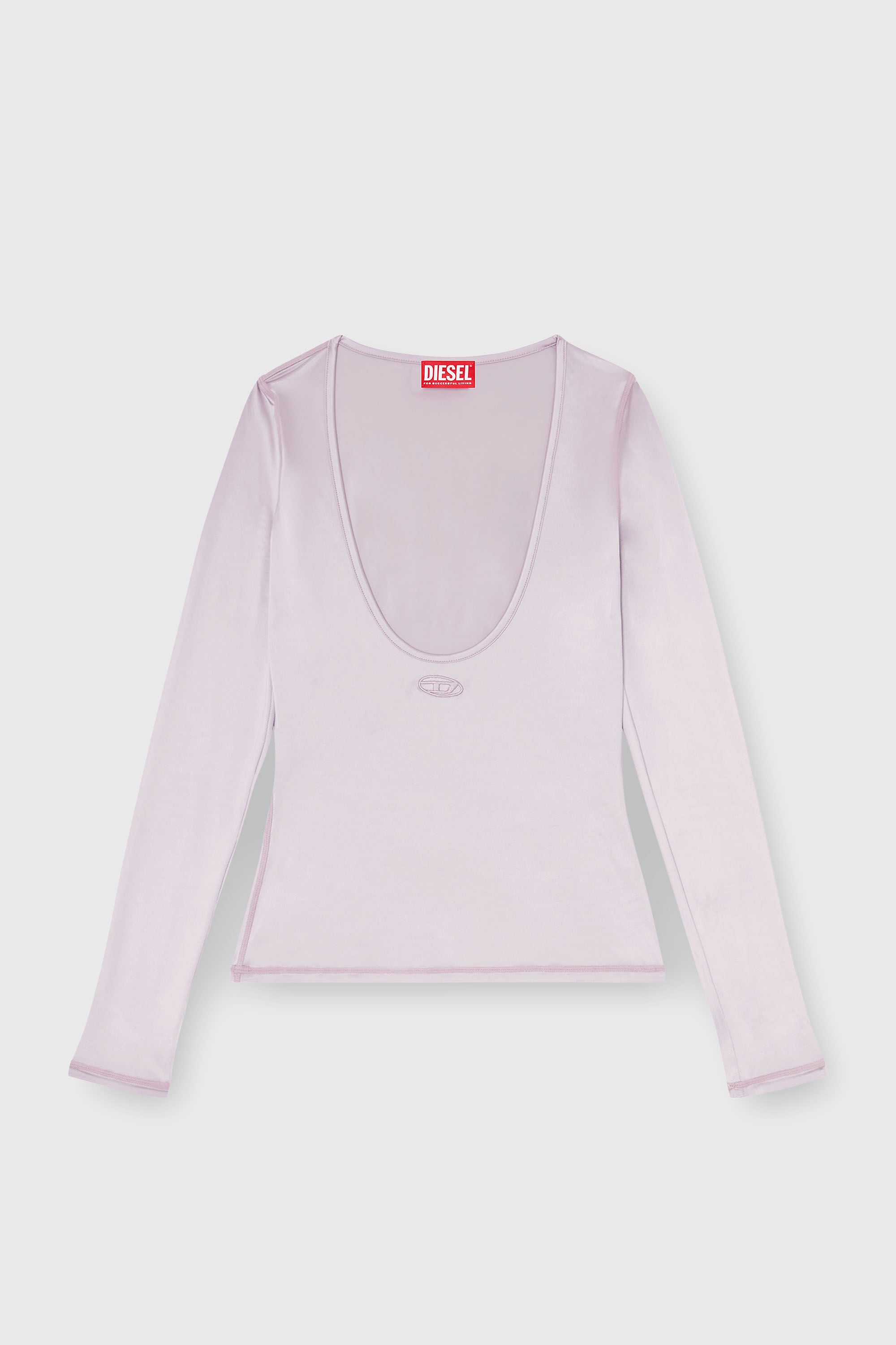 Diesel - T-ELPHIN-LS, Damen Nylon slim top mit Rundhalsausschnitt und Logo Oval D Stickerei in Lila - 2
