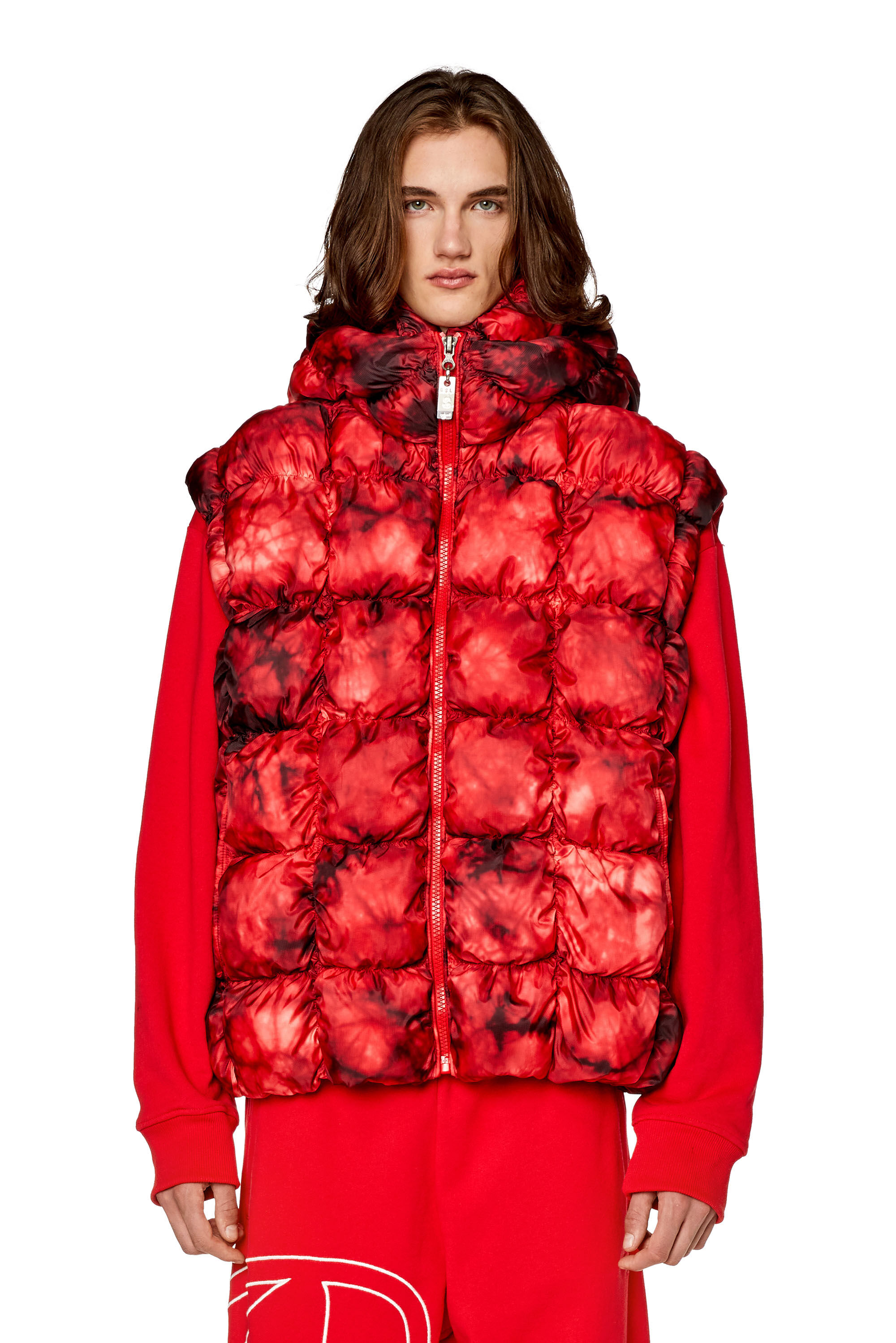 Diesel - W-RALLE-SL, Herren Wattierte Westenjacke mit Kapuze in Rot - 4
