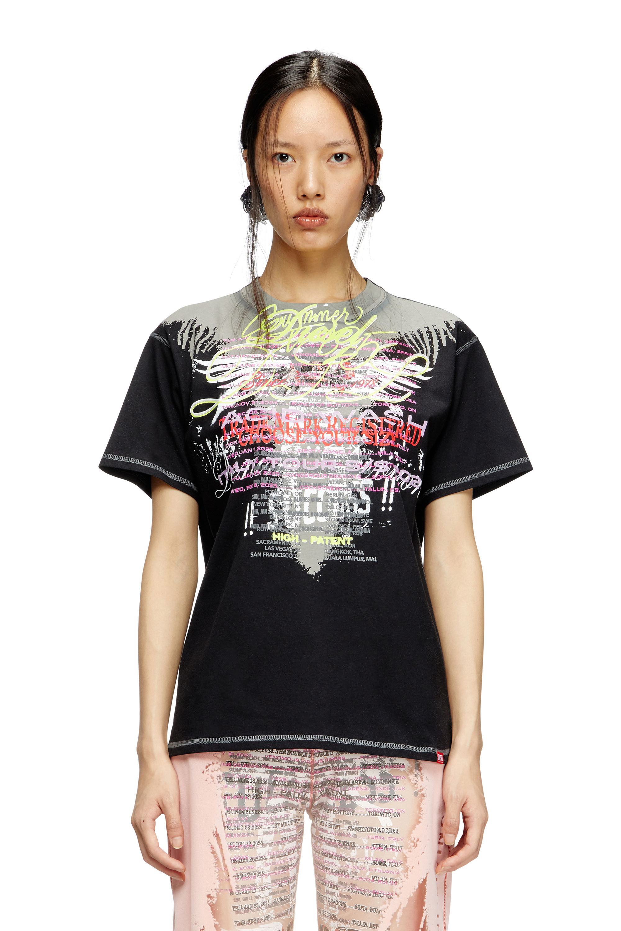 Diesel - T-NORMAC-1, Damen T-Shirt mit Rundhalsausschnitt und Text-Print in Schwarz - 3