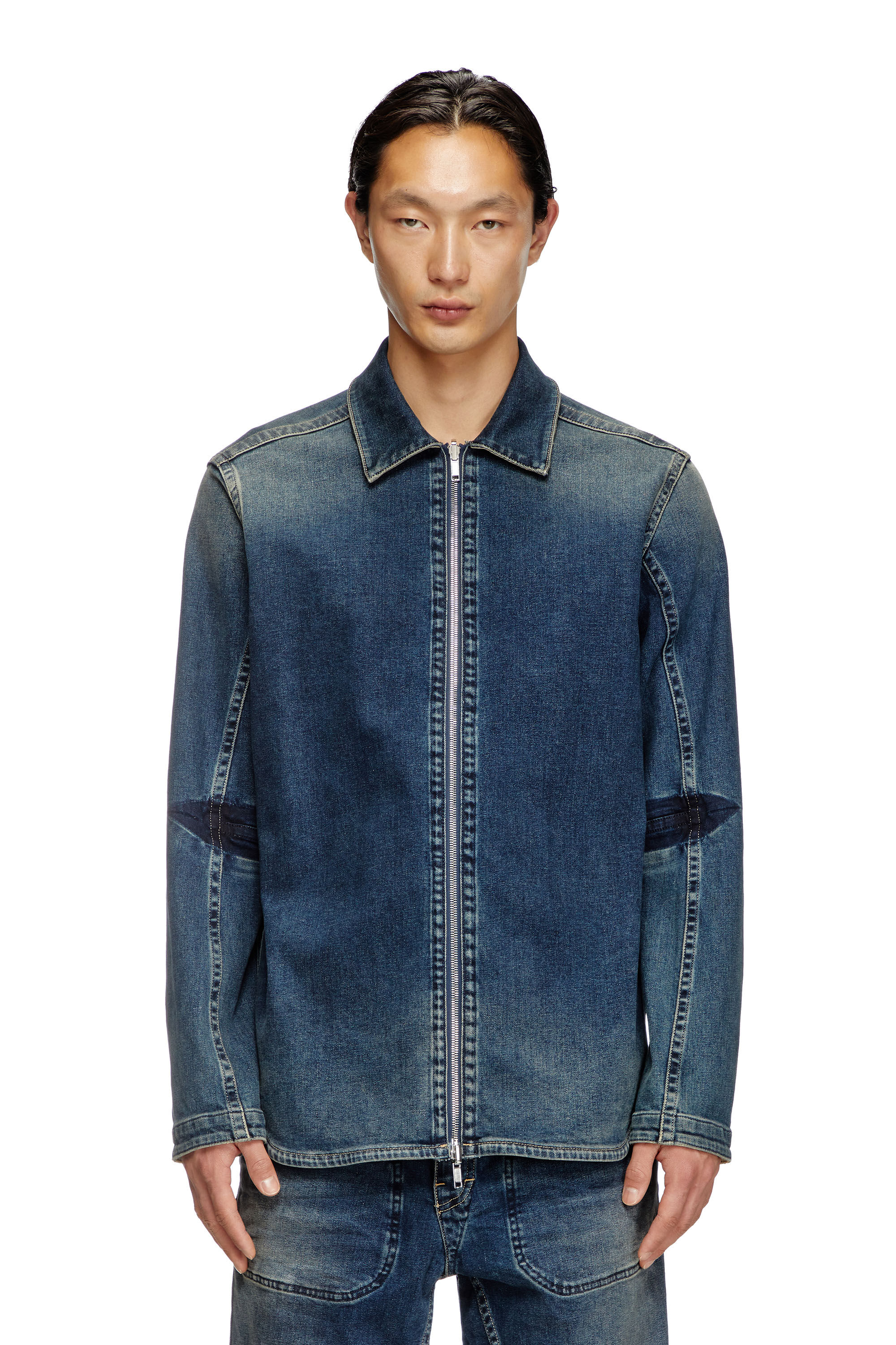 Diesel - D-SIMPLY-RE, Herren Reißverschluss-Shirt aus Rehab-Denim in Dunkelblau - 3