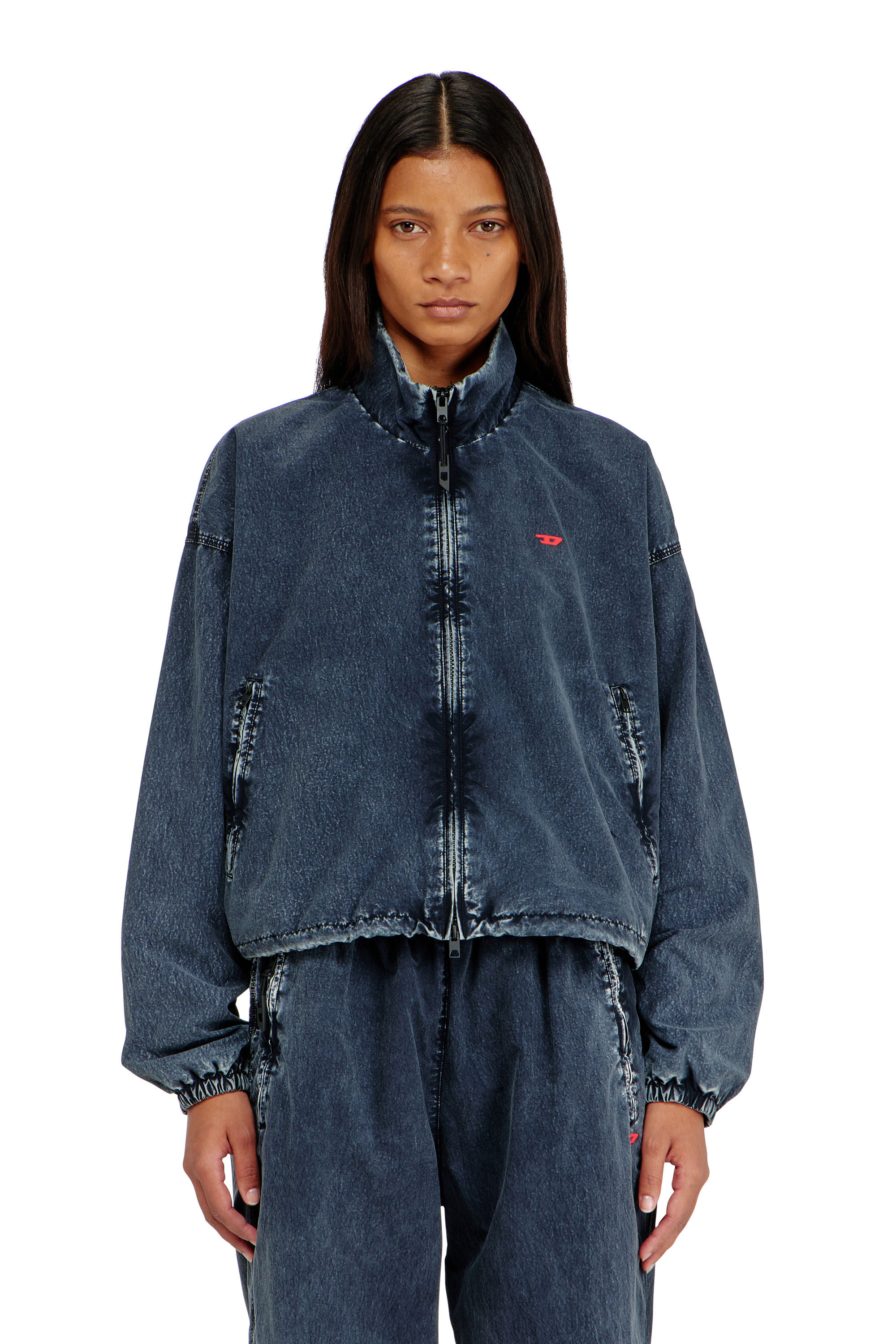 Diesel - G-LEAMER, Woman's Windbreaker jacket in acid-wash Taslan in Dark Blue - 3