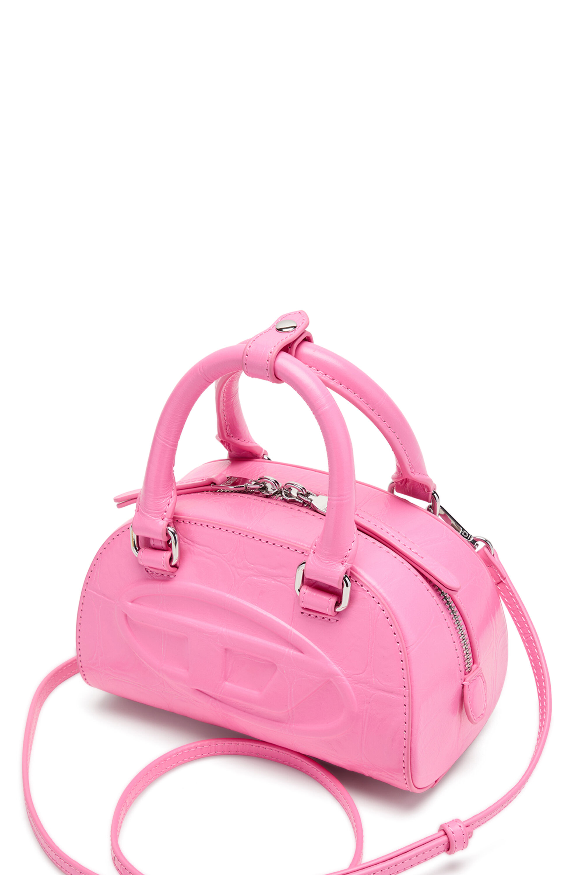 Diesel - 1DR DOME CROSSBODY, Damen 1DR Dome-Mini-Bowlingtasche aus Leder in Krokodilleder-Optik in Rosa - 3