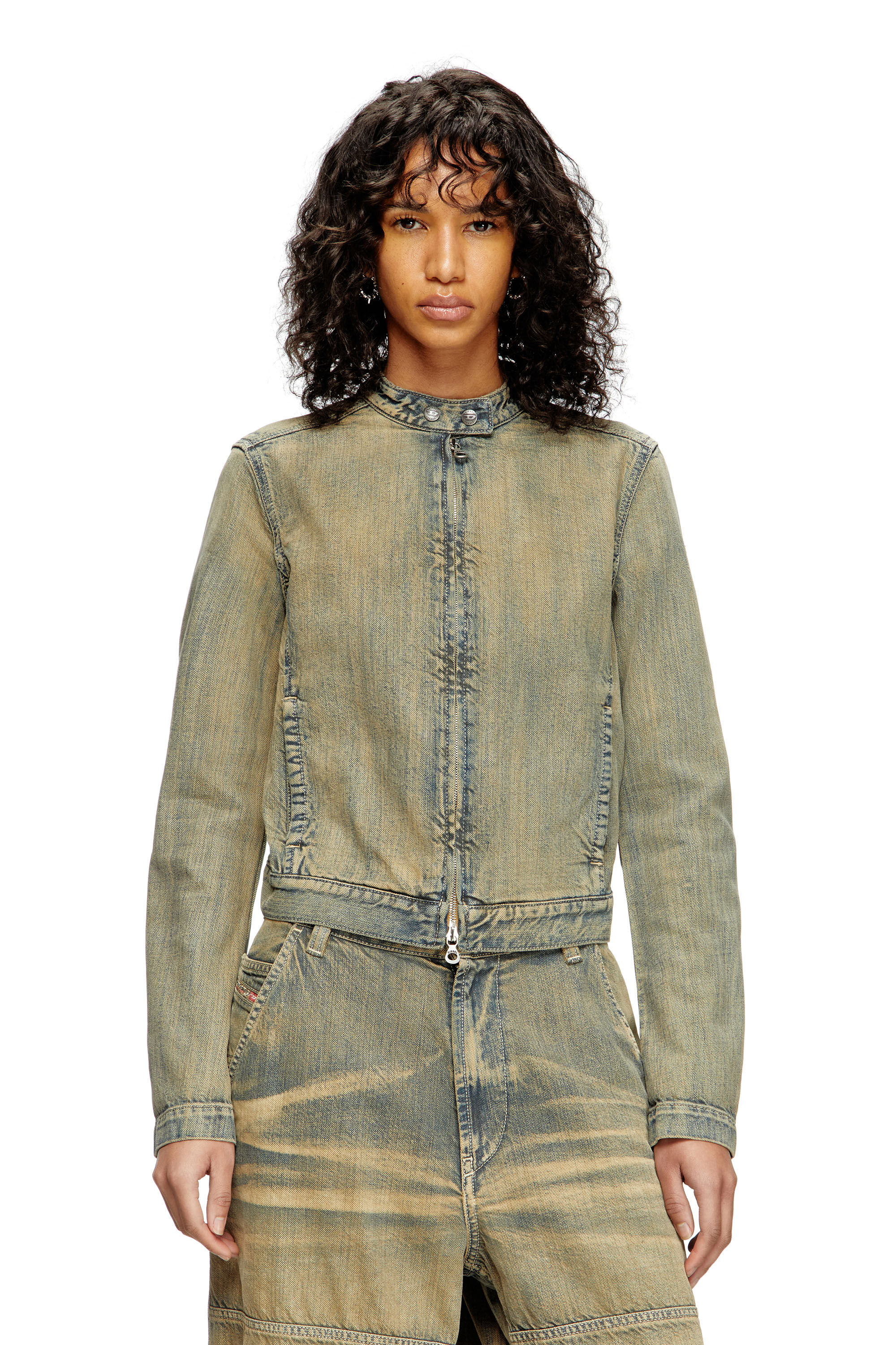 Diesel - DE-MORNIN, Damen Motorradjacke aus Goldbrush-Denim in Mittelblau - 3