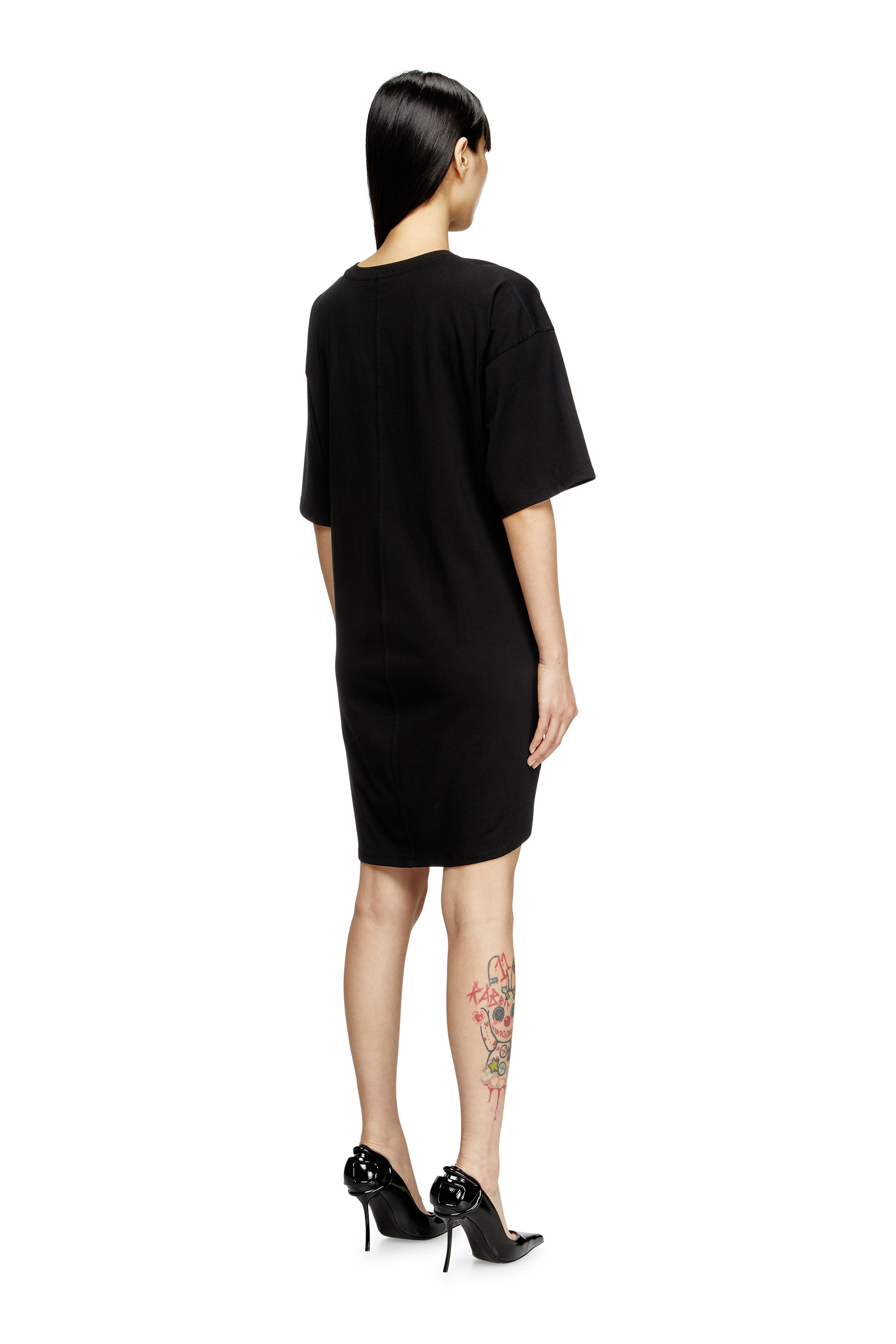 Diesel - D-EIVOR, Damen T-Shirt-Kleid mit Bindeband auf der Vorderseite in Schwarz - 4