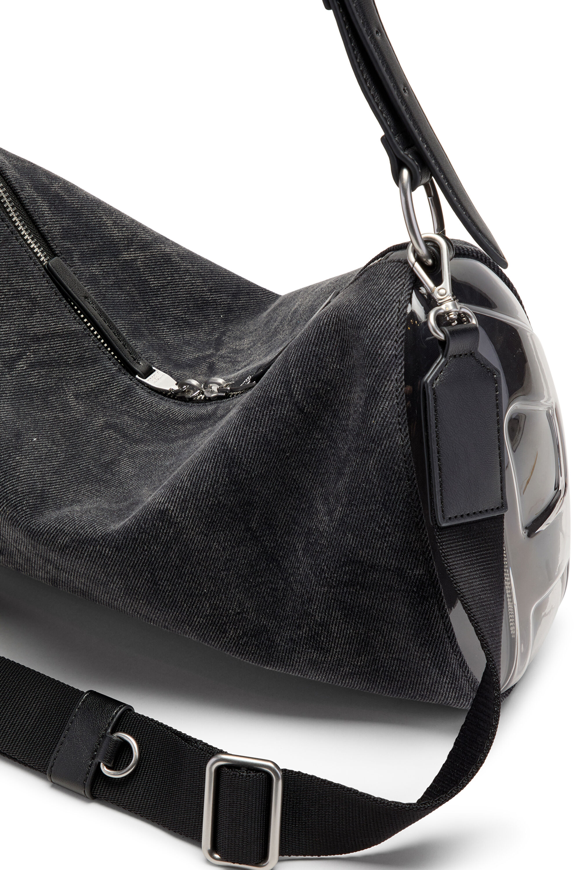 Diesel - LOAD-D SHOULDER BAG X, Unisex Load-D-Shoulder Bag mit transparenten ovalen D-Seiten in Schwarz - 3