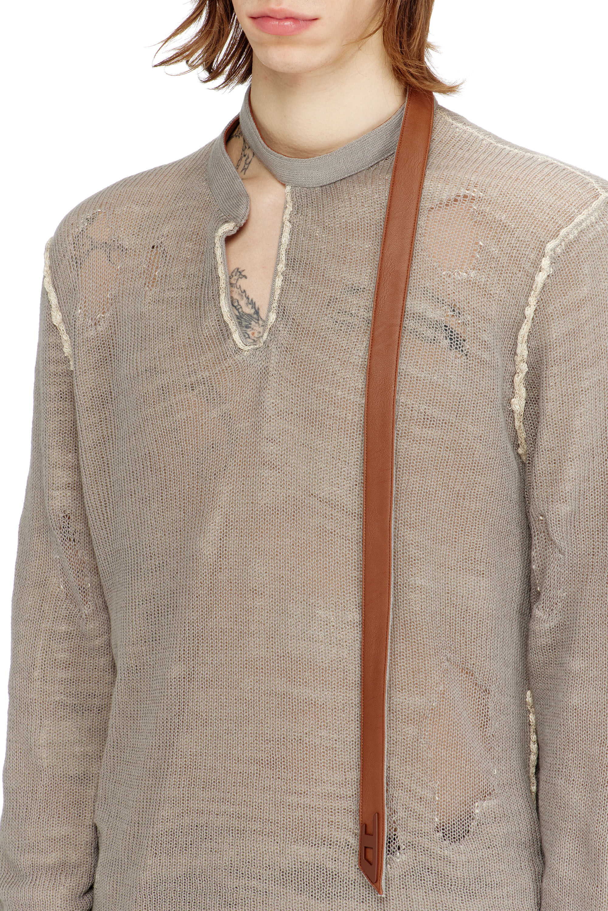 Diesel - K-DAIANERIS, Herren Pullover im Used-Look mit Biker-Halsband in Braun - 5