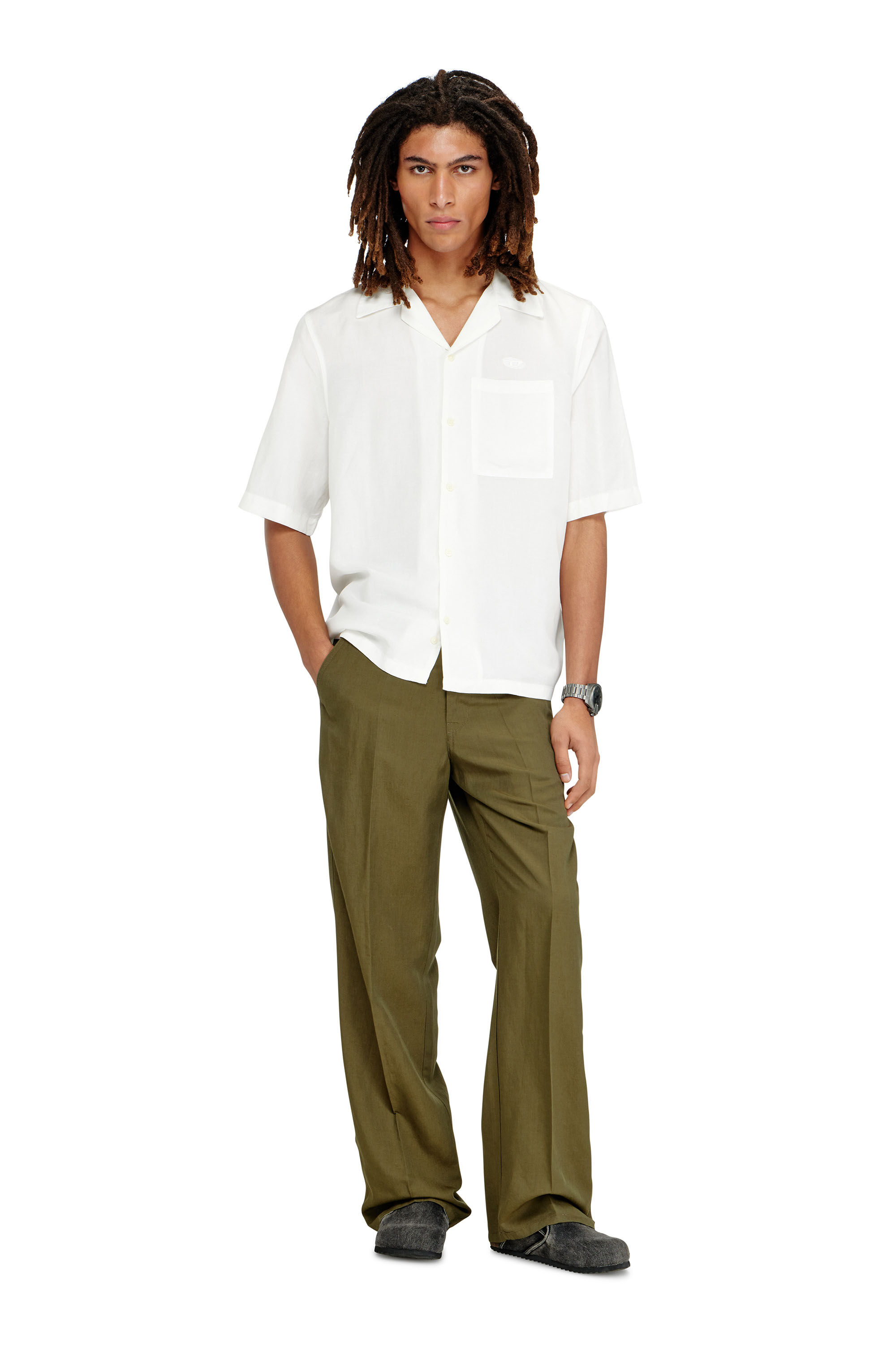 Diesel - S-BRACK-PGBS, Herren Kurzarmhemd aus Leinenmischung in Wei&szlig; - 1