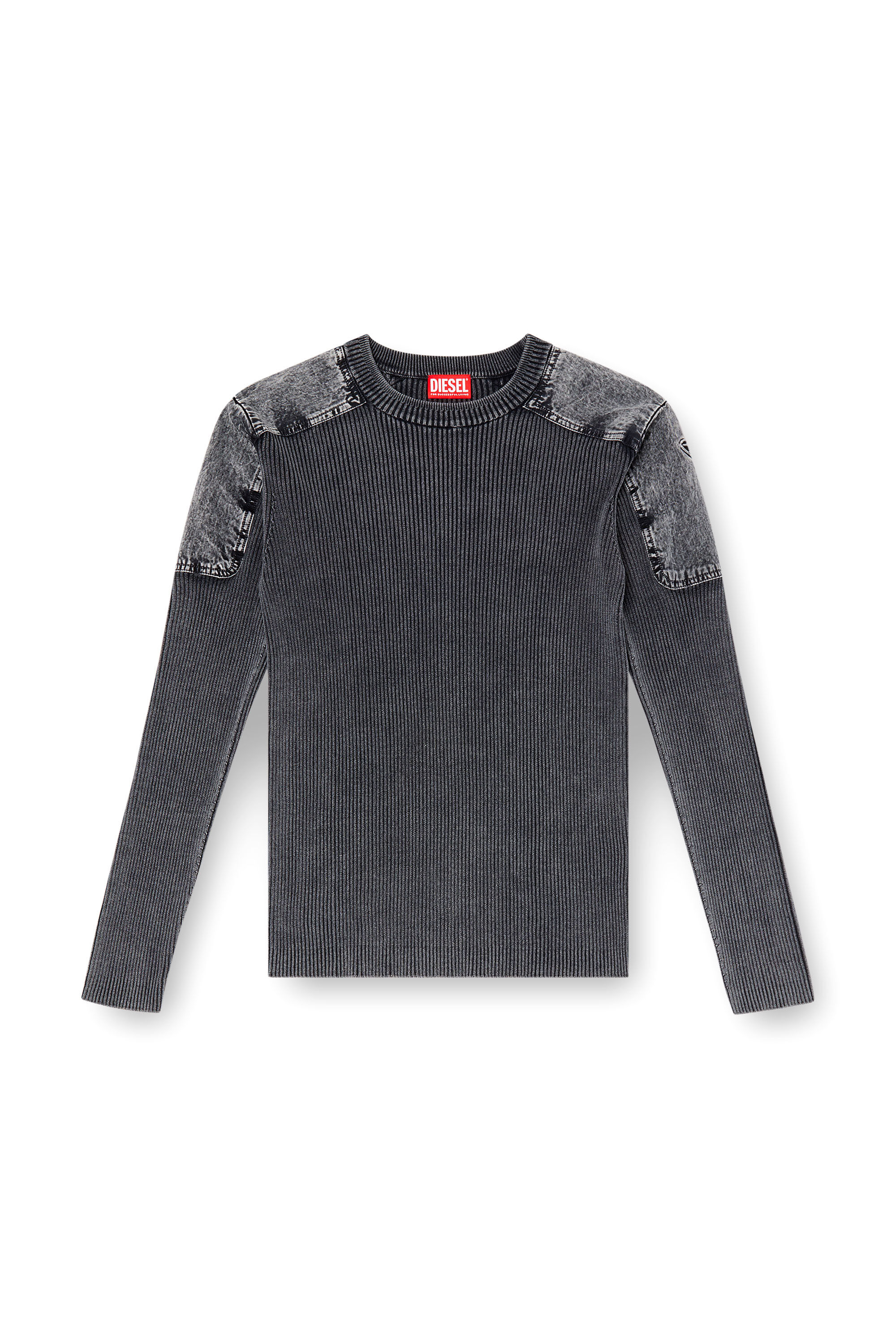 Diesel - K-MARTIN, Herren Pullover mit Schulterpartien aus Denim in Dunkelgrau - 2