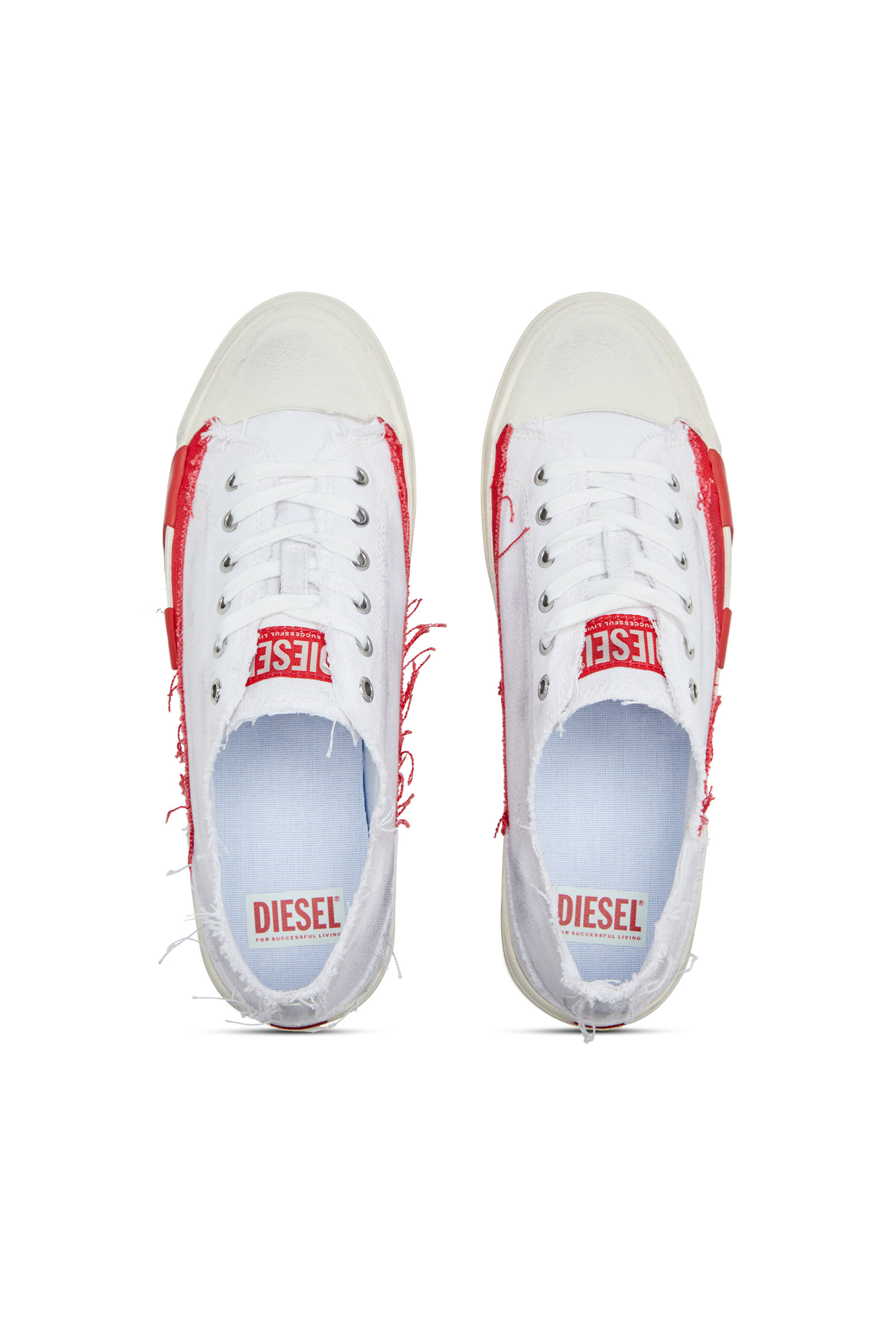 Diesel - S-D-VERSE LOW, Herren S-D-Verse-Canvas-Sneakers mit Schmutz-Effekt in Weiss/Rot - 4