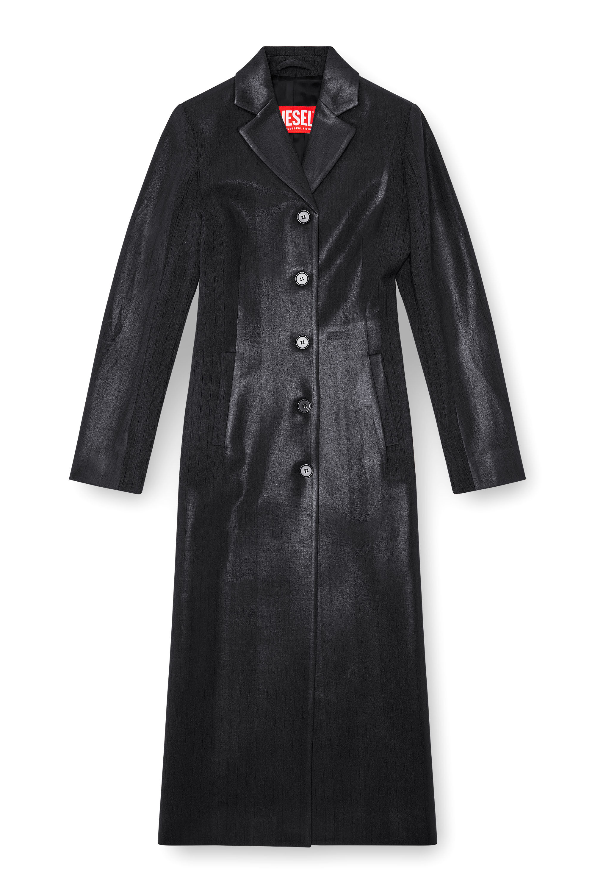 Diesel - G-LAMOUR, Damen Nadelstreifen-Jacke mit beschichteter Vorderseite in Schwarz - Image 2