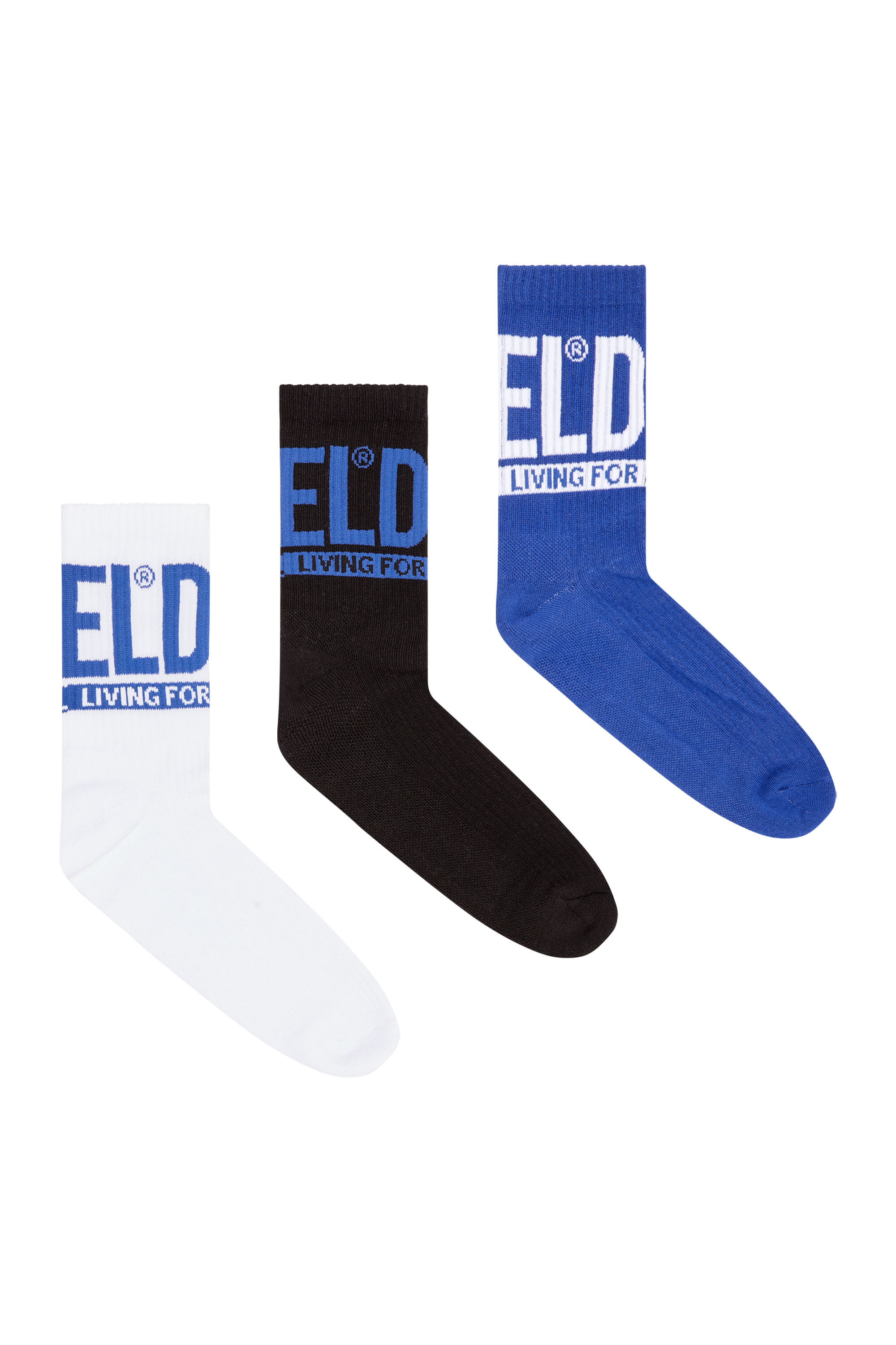 Diesel - SKM-WRAPAROUND-MID-CUT-CUSHIONED-SOCKS, Herren Socken im Dreierpack mit Diesel-Logo in Blau/Weiss - 1