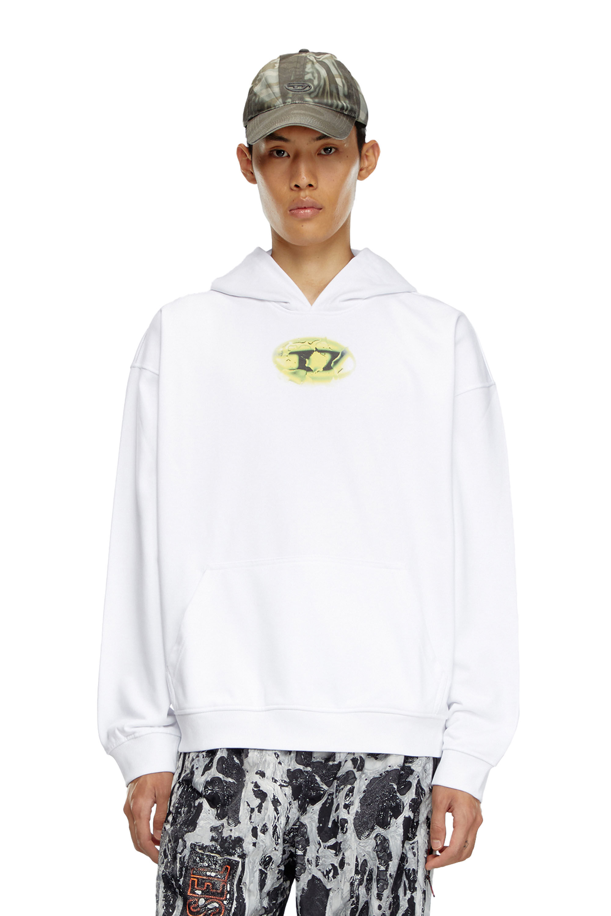 Diesel - S-BOXT-HOOD-K3, Herren Hoodie mit Logoprint in Wasser-Optik in Weiß - 3