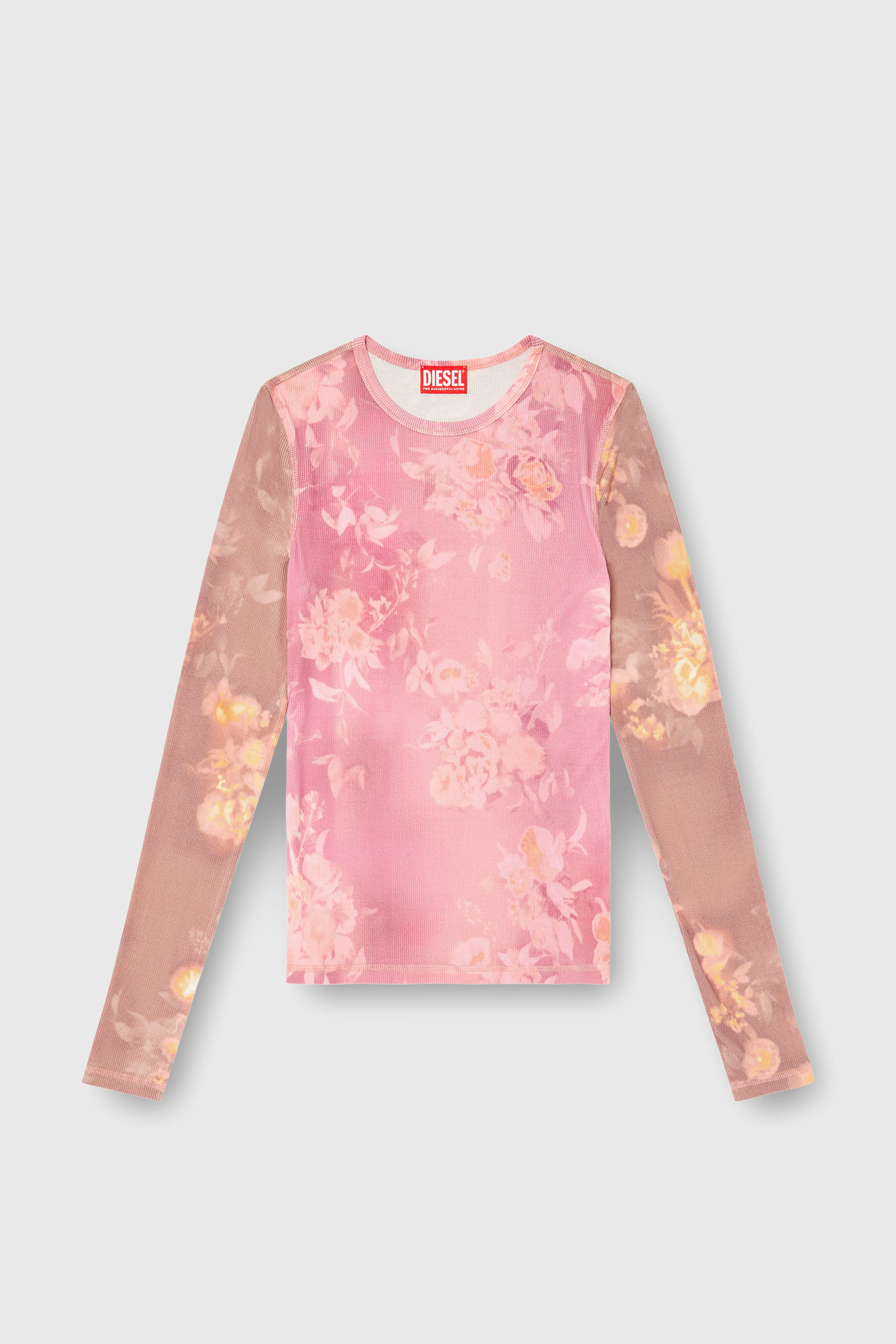 Diesel - T-MOKY-LS, Damen Top aus geripptem Jersey mit Blumenprint in Rosa - 2