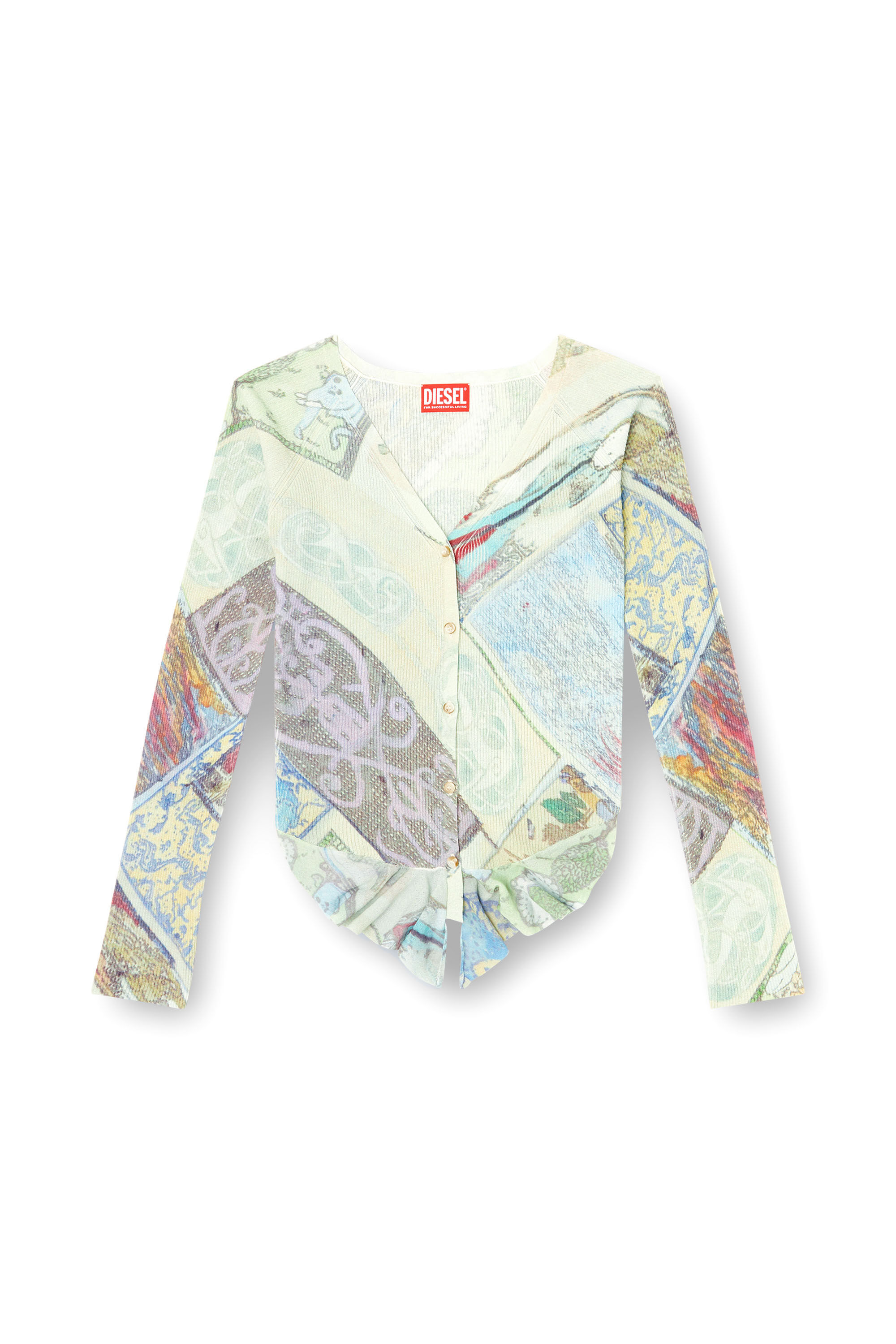 Diesel - M-FIORINA, Damen Verkürzter Cardigan mit mittelalterlichem Print in Blau/Grün - 2