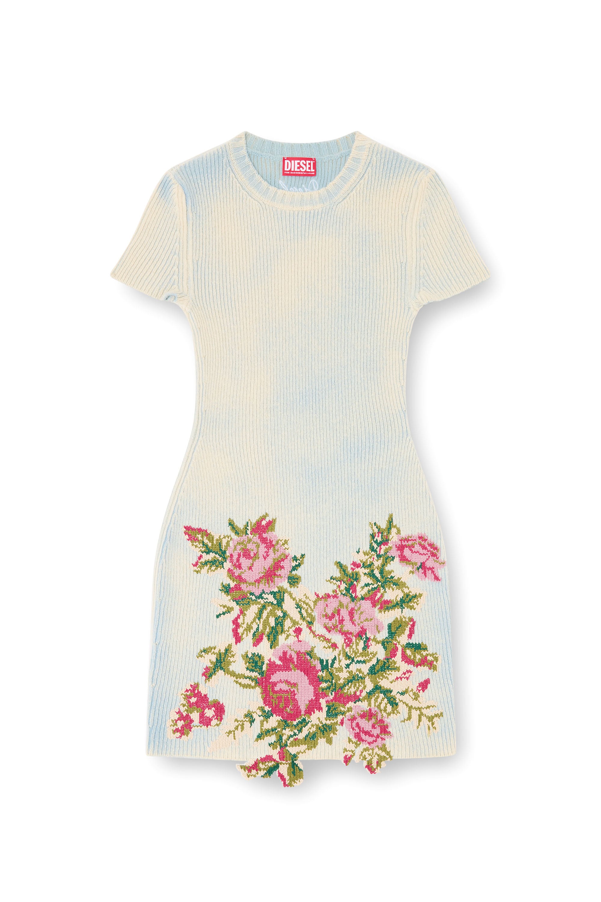 Diesel - M-RINNIE, Damen Kurzes Kleid aus Wollmischung mit Blumenmuster in Wei&szlig; - 2