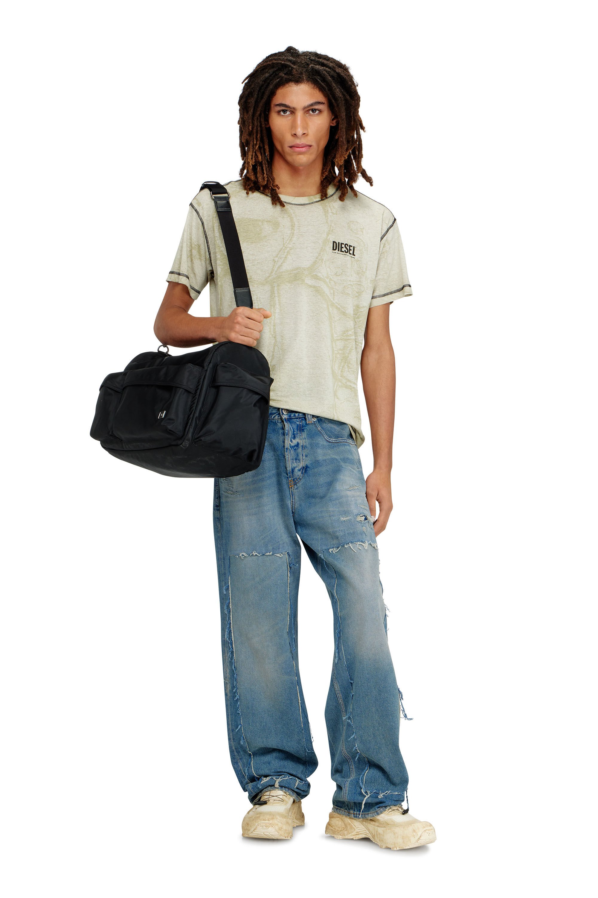 Diesel - T-NORM-V15, Man's Hemp-cotton T-shirt with all-over print in Grey - 1