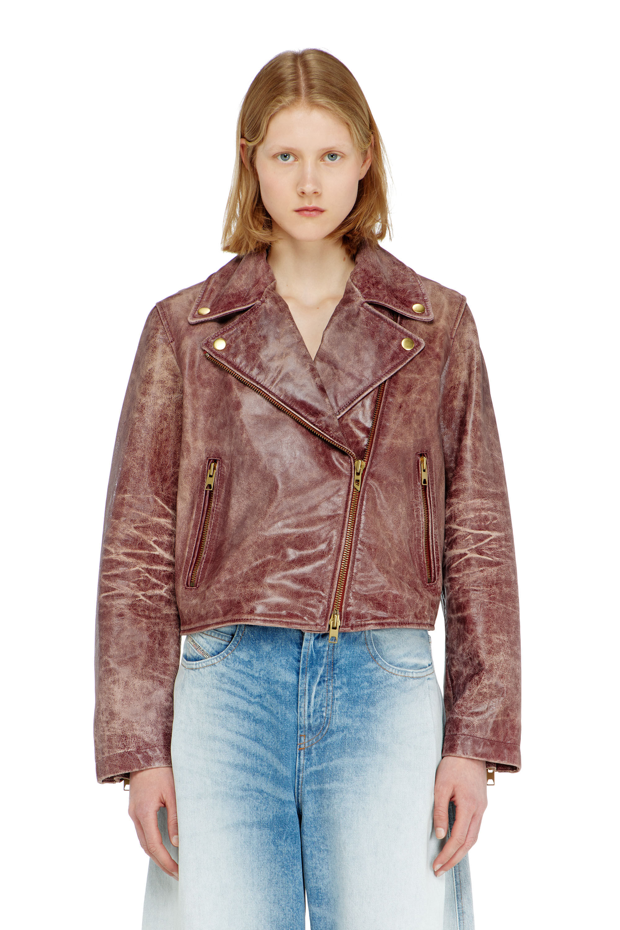 Diesel - L-UNATIC-T1, Damen Biker-Jacke aus behandeltem Leder in null - 5