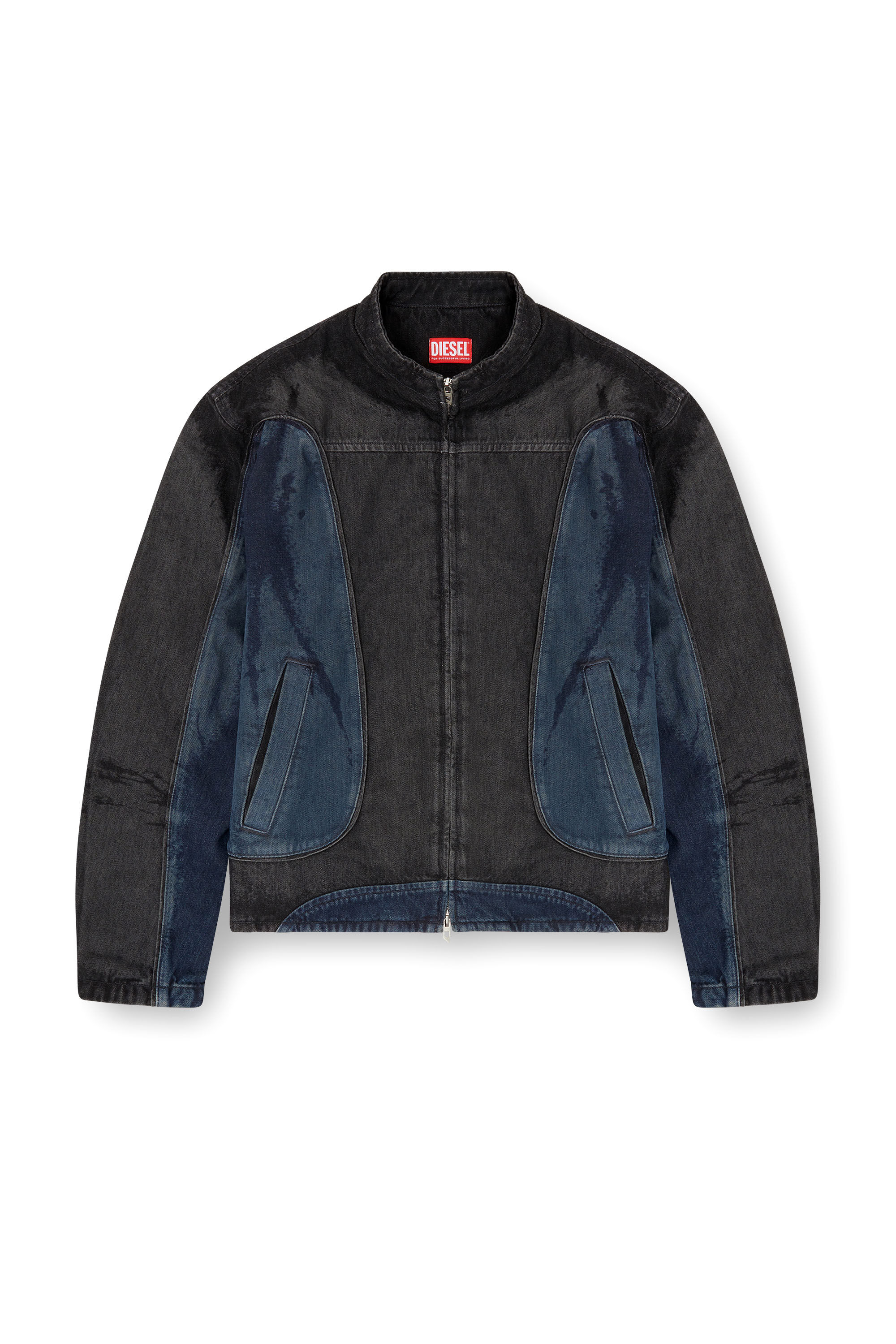 Diesel - D-BLENK-S, Herren Bikerjacke aus zweifarbigem Denim in Schwarz/Blau - 2