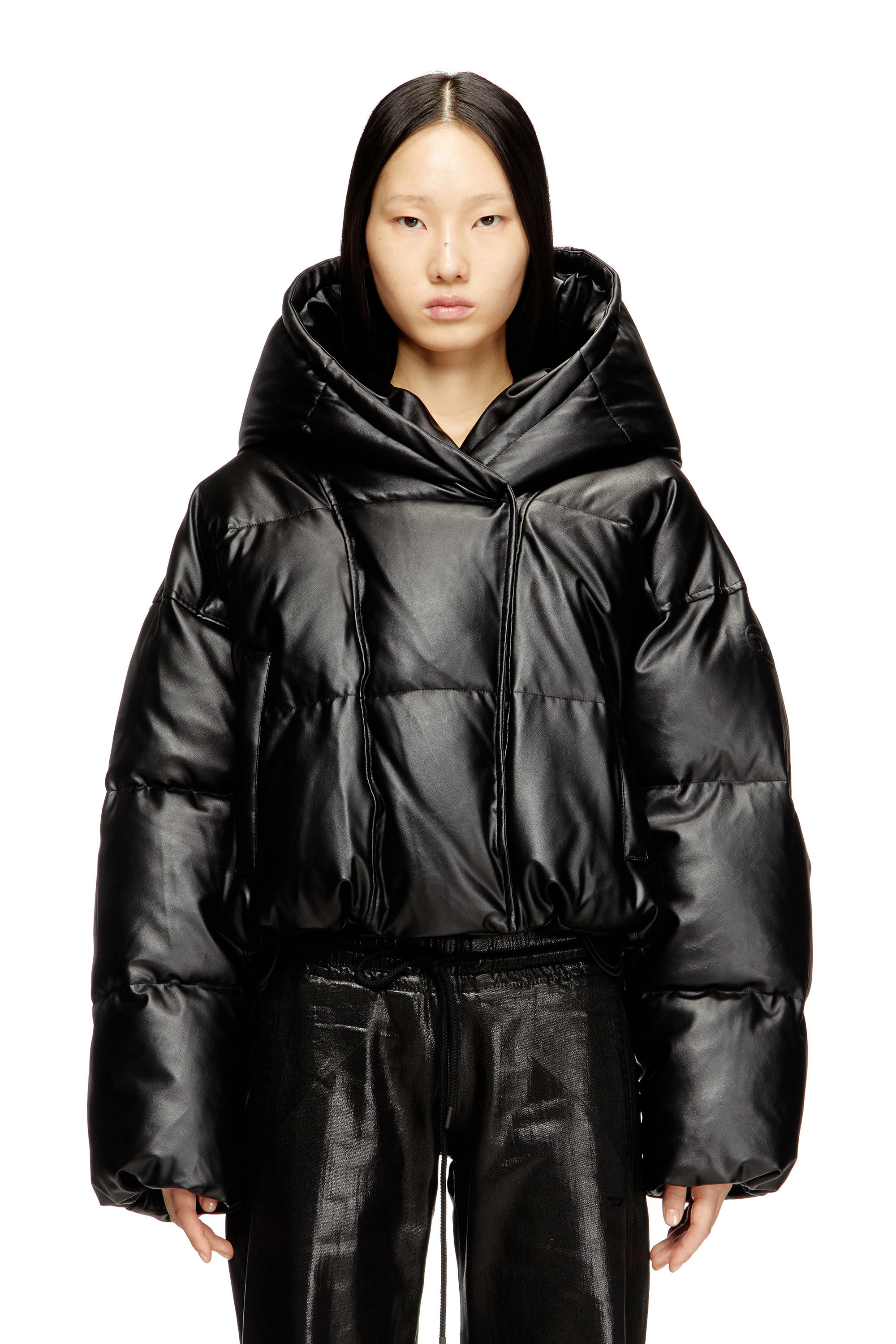 Diesel - W-ILLEY, Damen Gesteppte Kapuzenjacke aus beschichtetem Stoff in null - 3