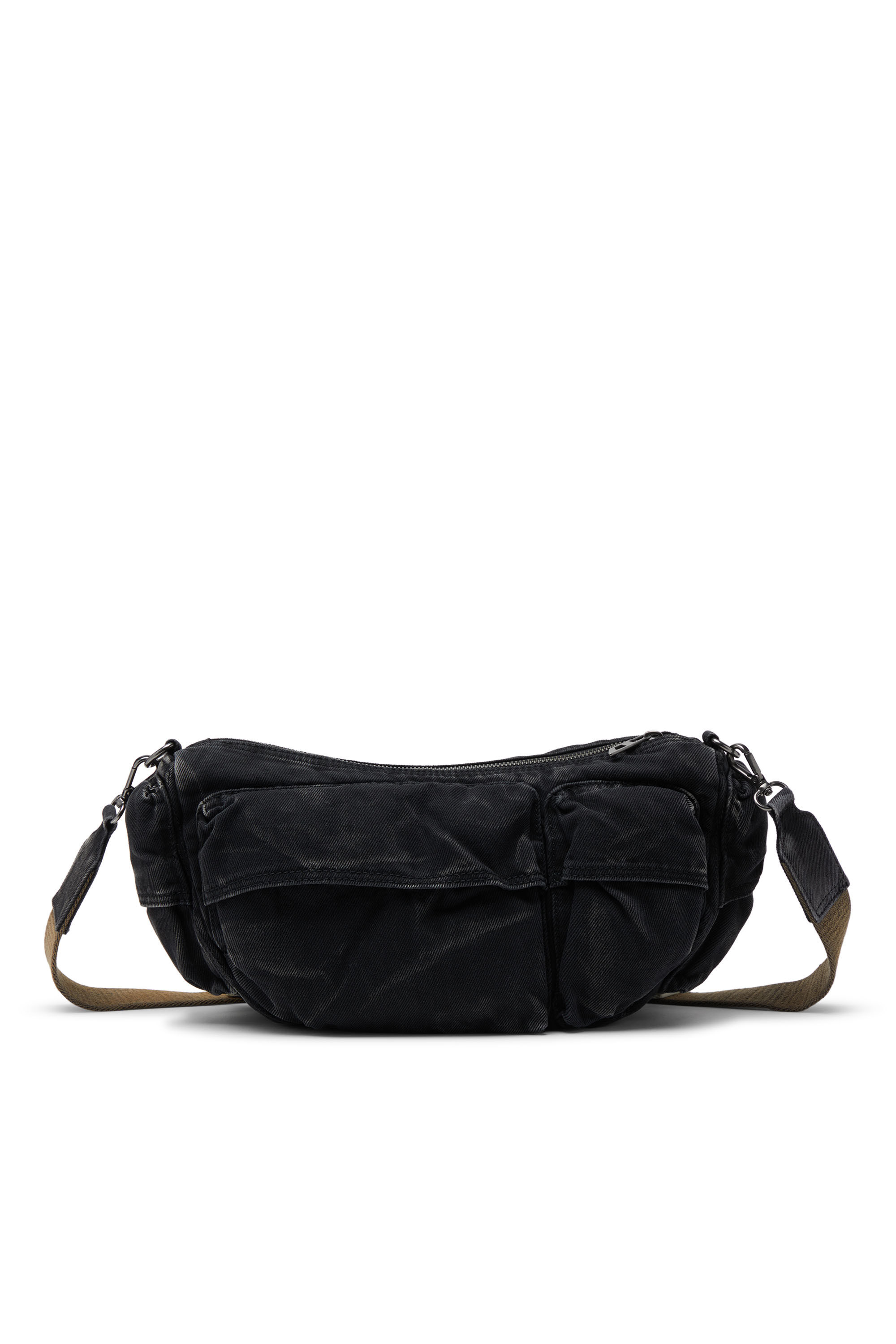 Diesel - MULTI-PKTS SHOULDER BAG X, Unisex Multi-Pkts-Multipocket-Tasche aus gewaschenem Denim in Schwarz - 3