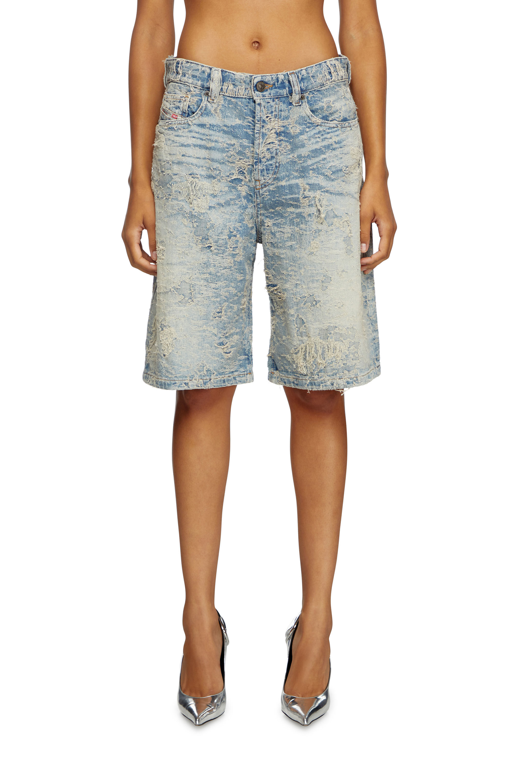 Diesel - DE-SIRE-SHORT-FSF, Damen Shorts aus Jacquard-Denim mit Schmutz-Effekt in Hellblau - 3