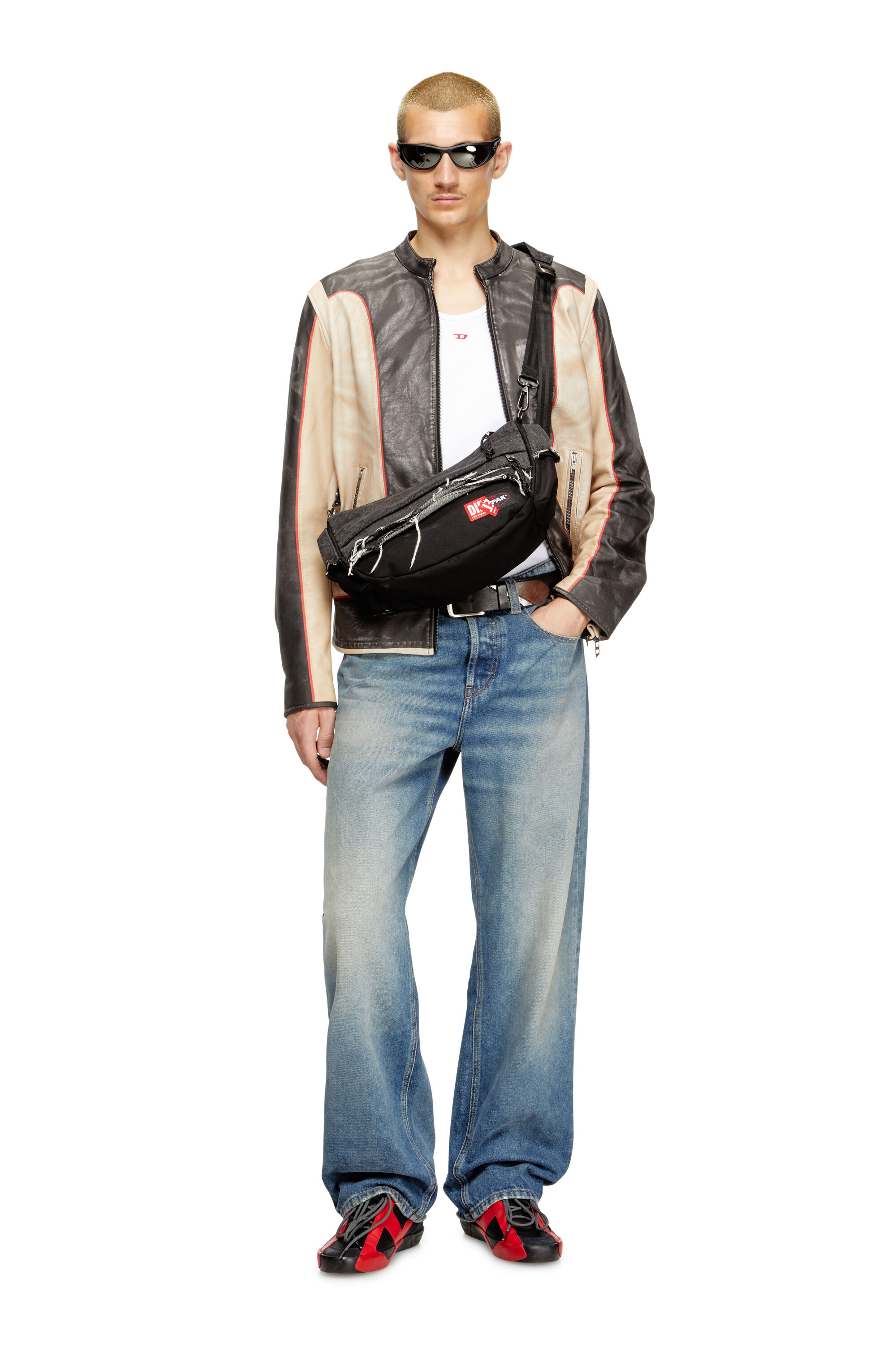 Diesel - DIESEL SHOULDER BAG, Unisex Schultertasche aus Destroyed-Denim und CORDURA® in Schwarz - 5