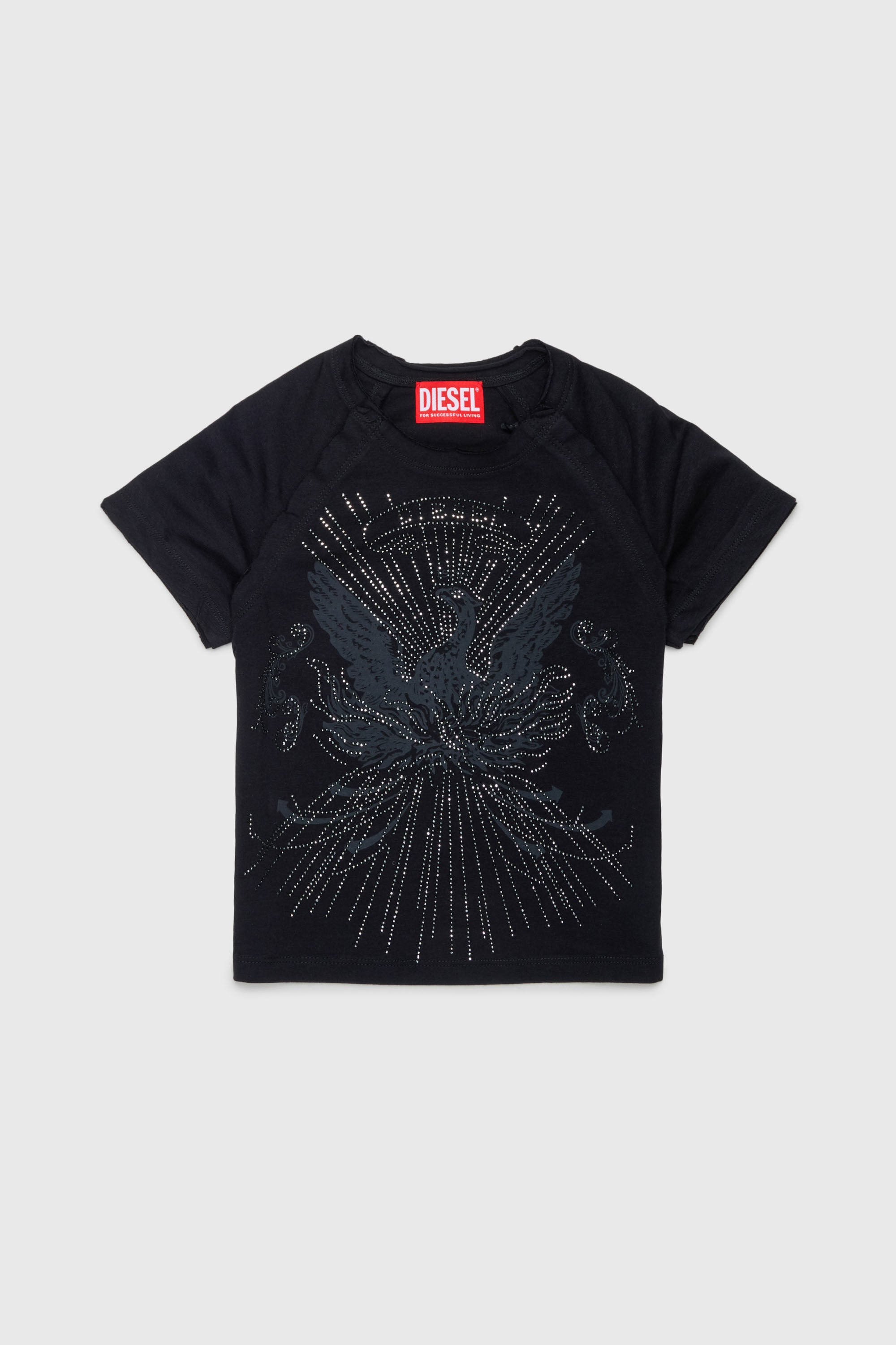 Diesel - TAROWEENA, Damen T-Shirt mit verziertem Ph&ouml;nix-Motiv in Schwarz - 1