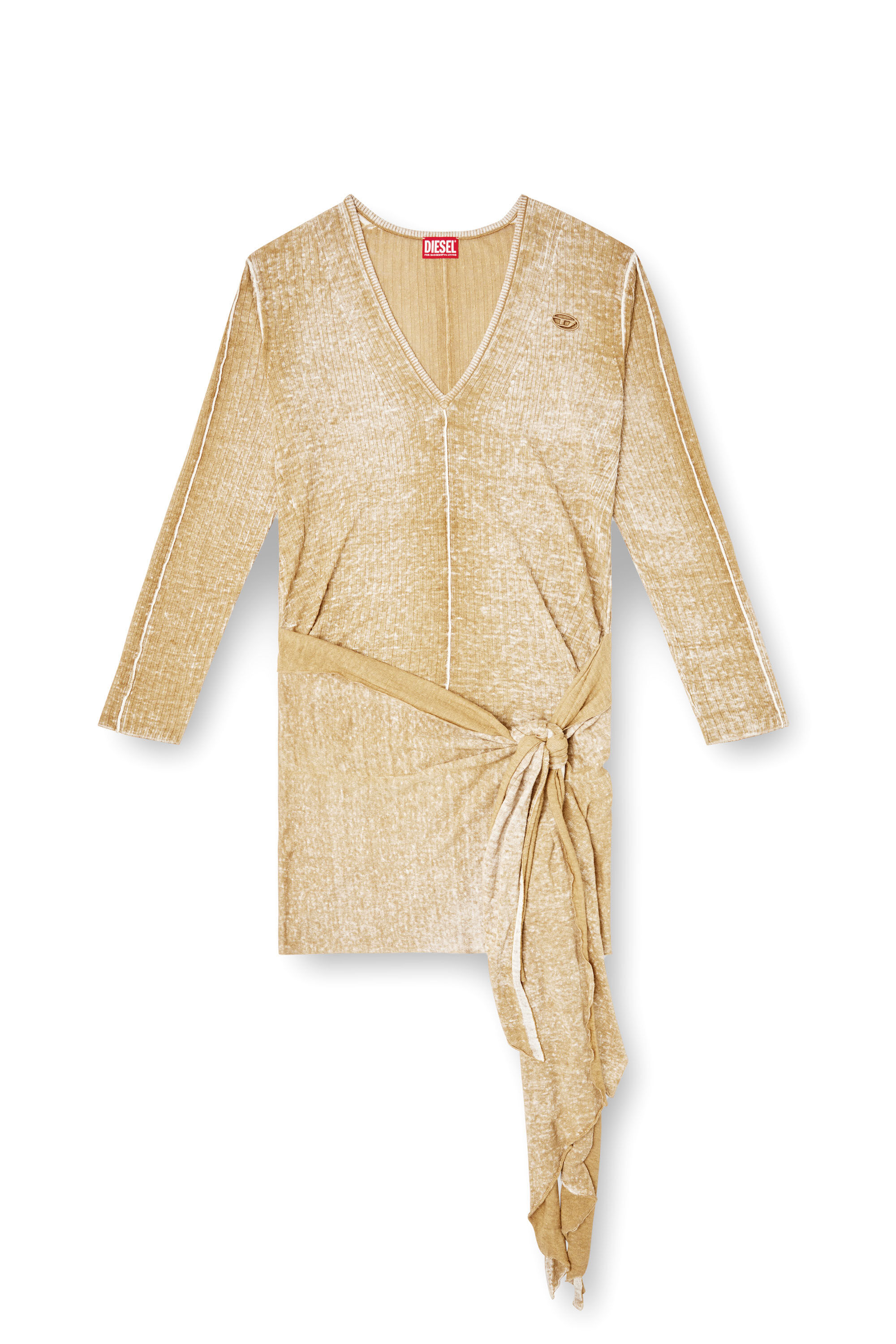 Diesel - M-EGAKNOT, Damen Gestricktes Kleid mit Hüftbindung in Beige - 2