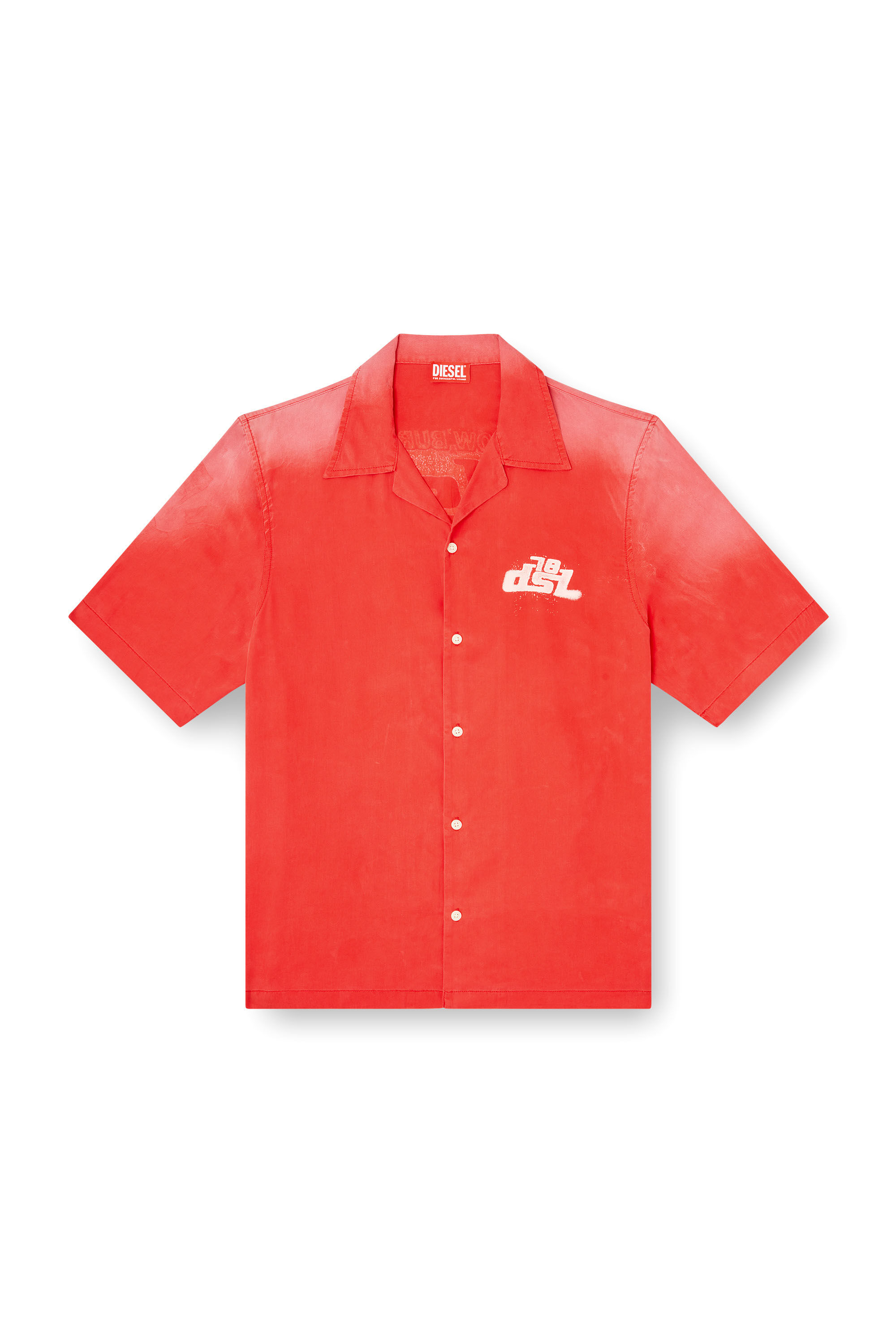 Diesel - S-ELLY, Herren Verblasstes Bowling-Hemd mit Logo-Prints in Rot - 2