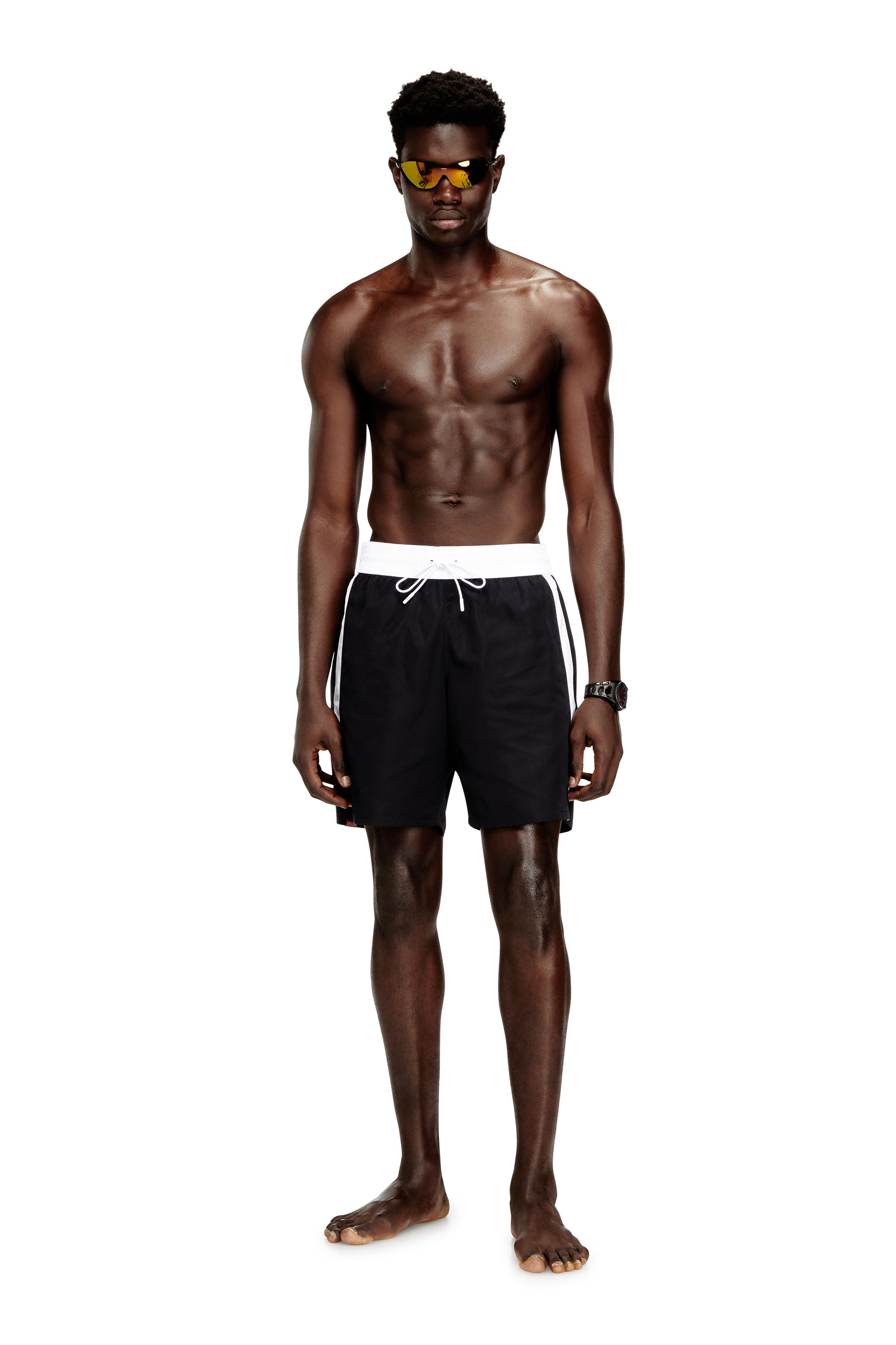 Diesel - BOXER-46-D-POP, Herren Badeshorts mit kontrastierendem Bund in Schwarz - 2