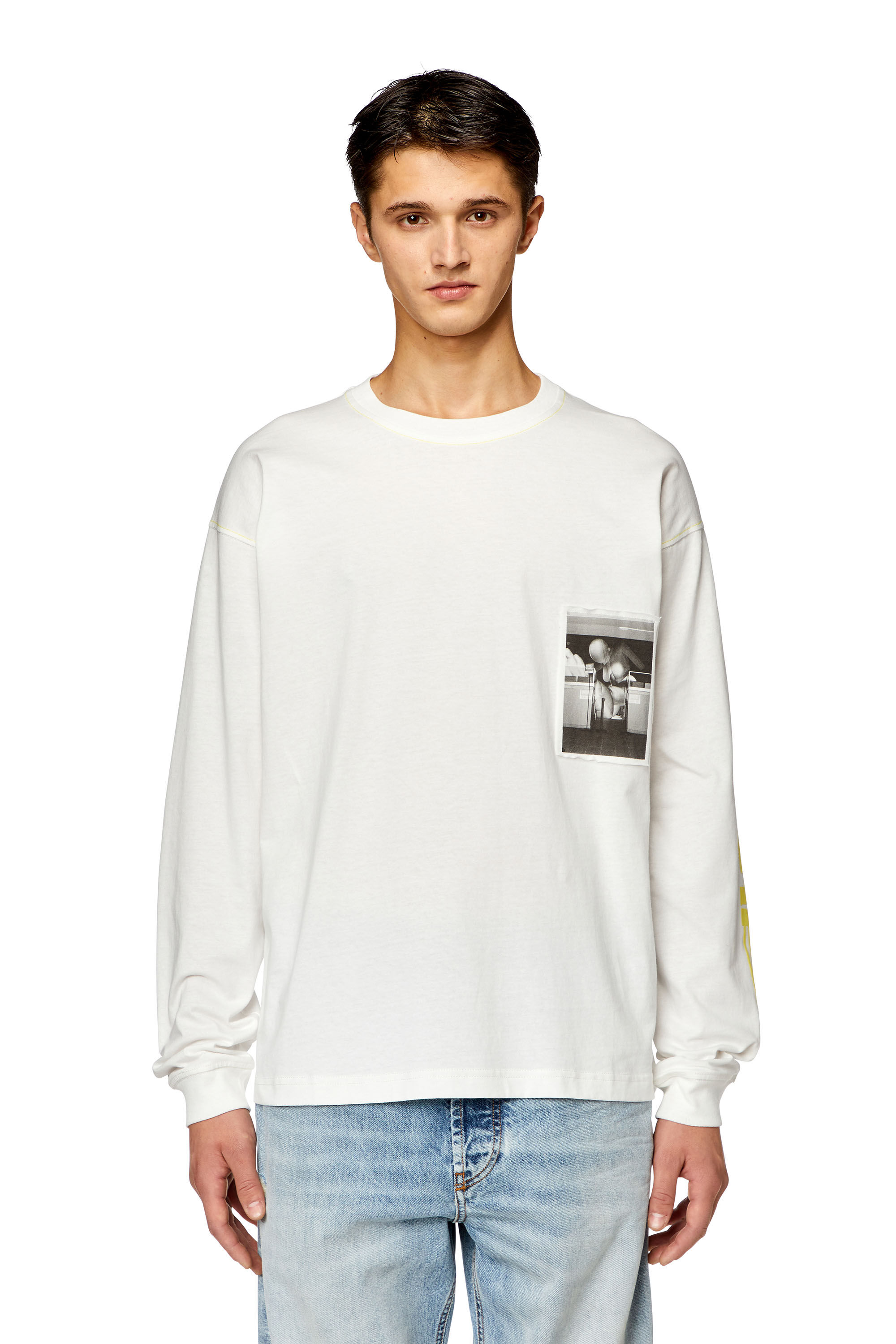 Diesel - T-BOXT-LS-N, Herren Langarm-T-Shirt mit Patches mit unverarbeiteten Kanten in Weiß - 2