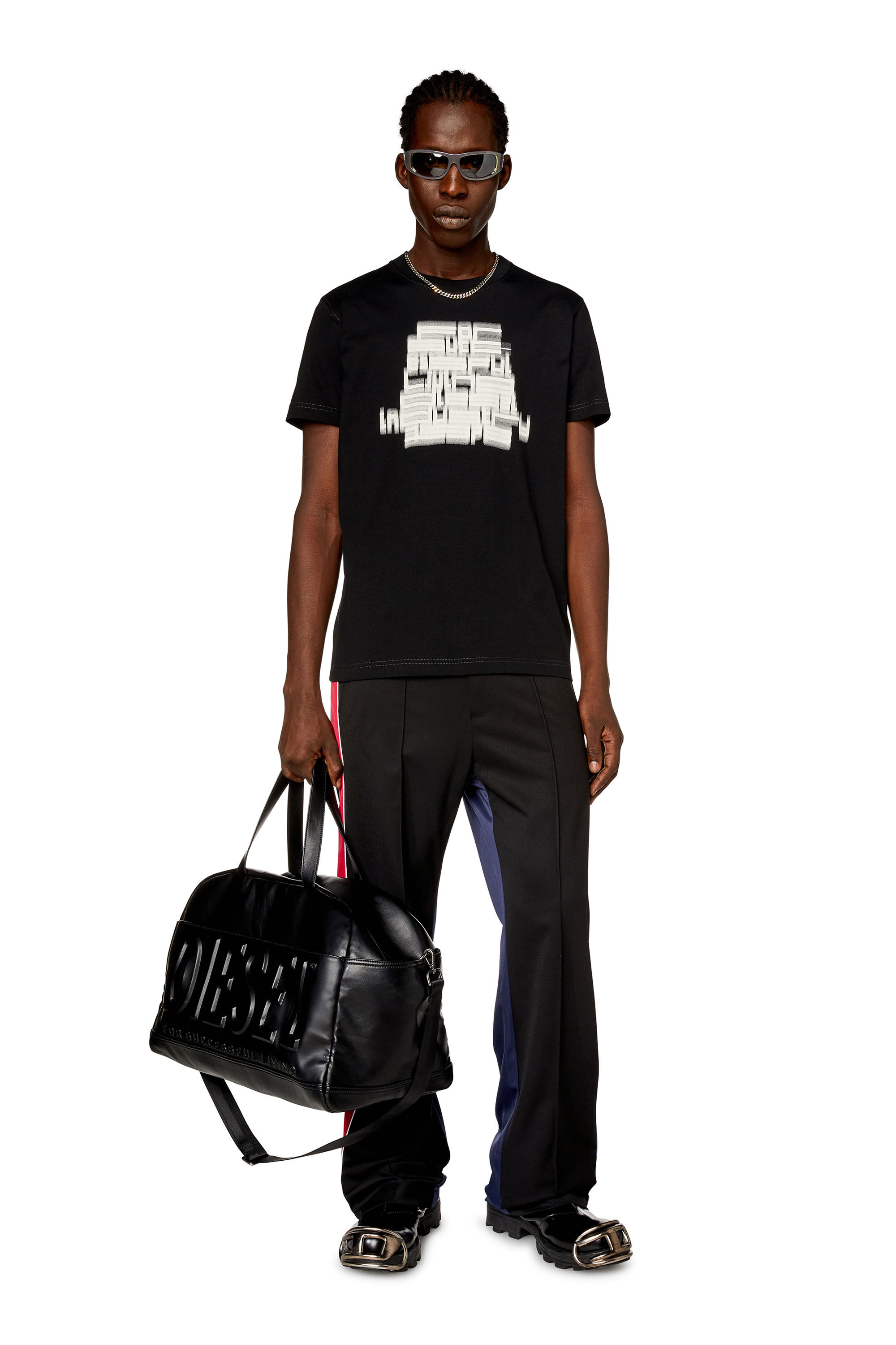Diesel - T-DIEGOR-N1, Herren T-Shirt mit verschwommenem For Successful Living-Print in Schwarz - 1