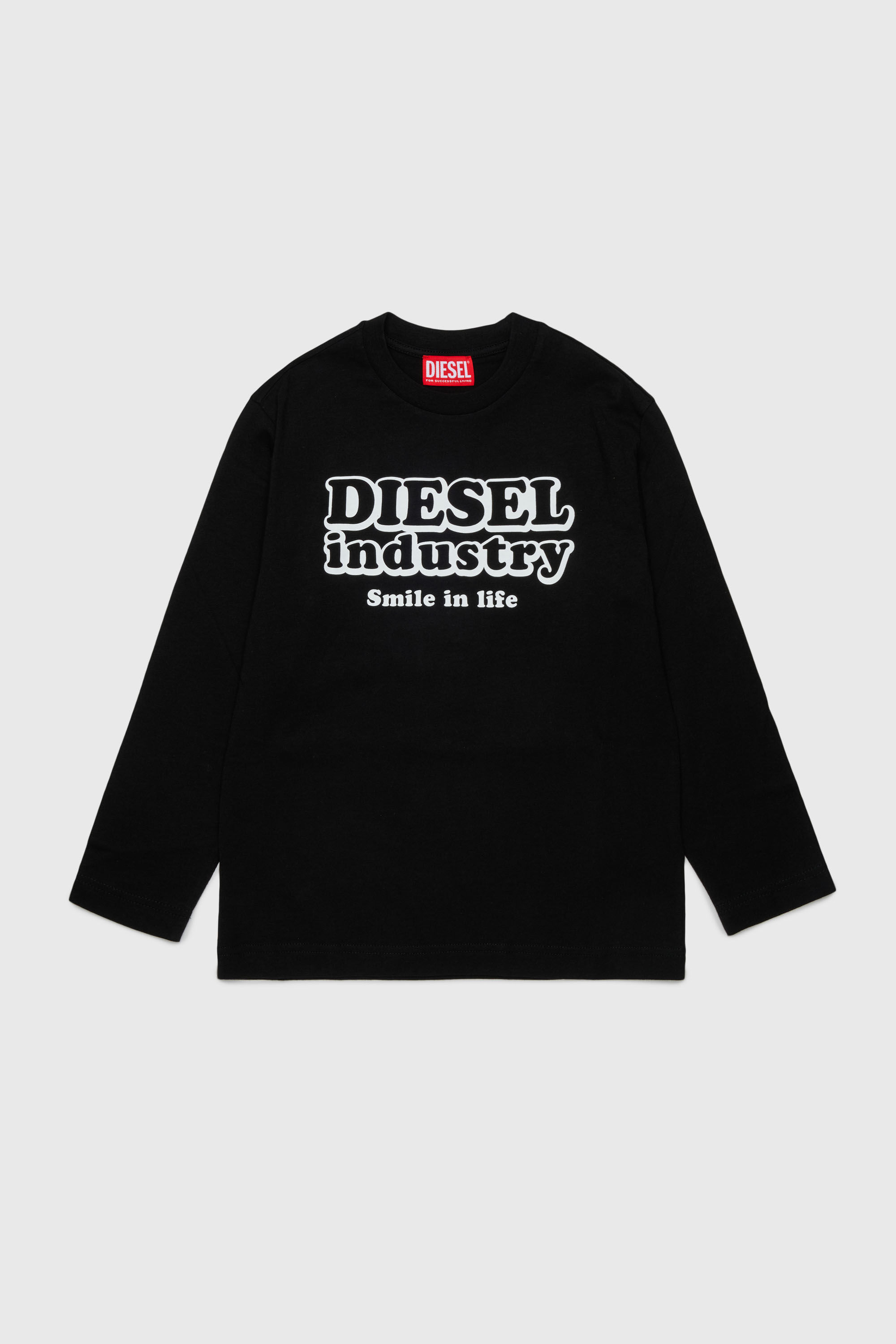Diesel - TLODIMLS OVER, Herren Langarm-T-Shirt mit Diesel Industry Print in Schwarz - 1