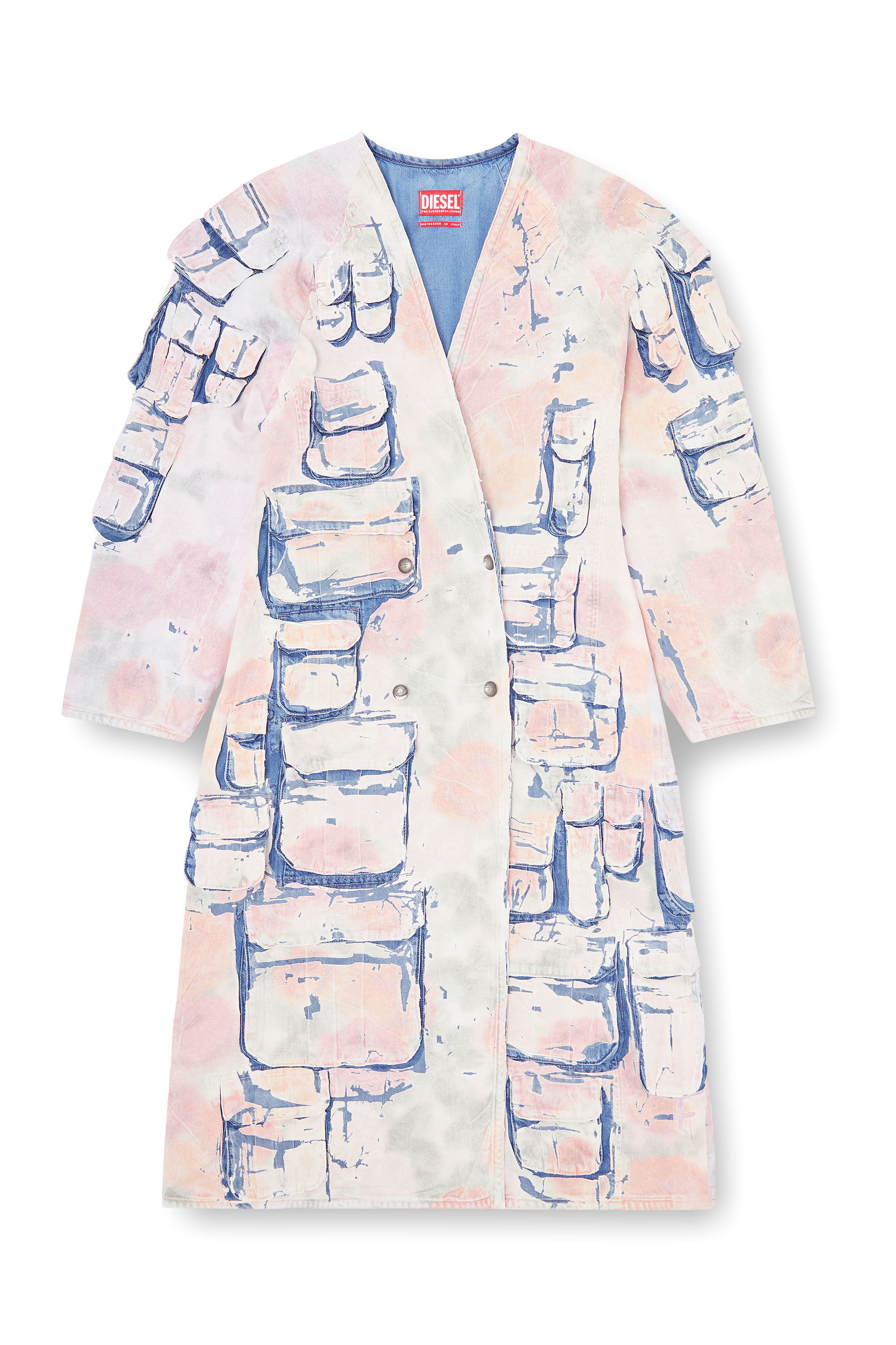 Diesel - DE-SELDOR-FSI, Damen Jeansmantel mit abnehmbaren karierten Jersey-Eins&auml;tzen in Blau/Rosa - 2