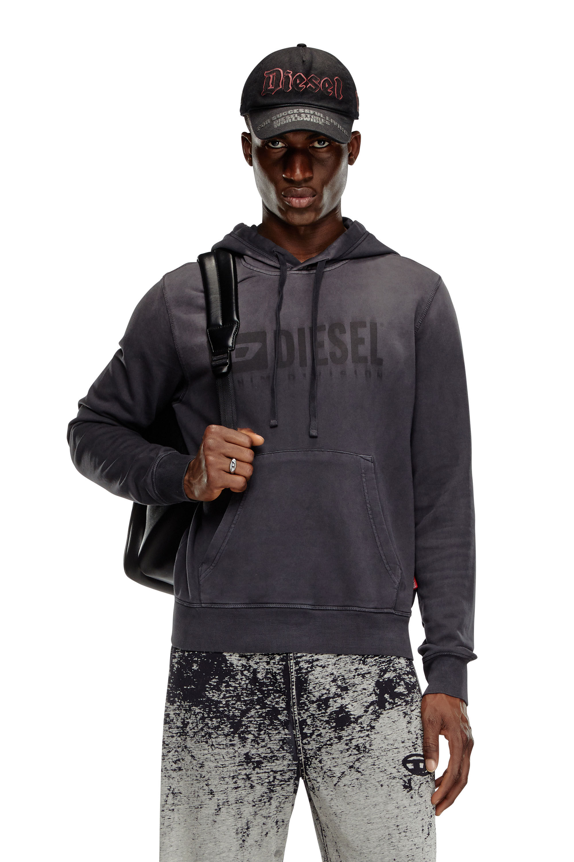Herren Verblasster Hoodie mit Denim Division-Logo | Schwarz | Diesel