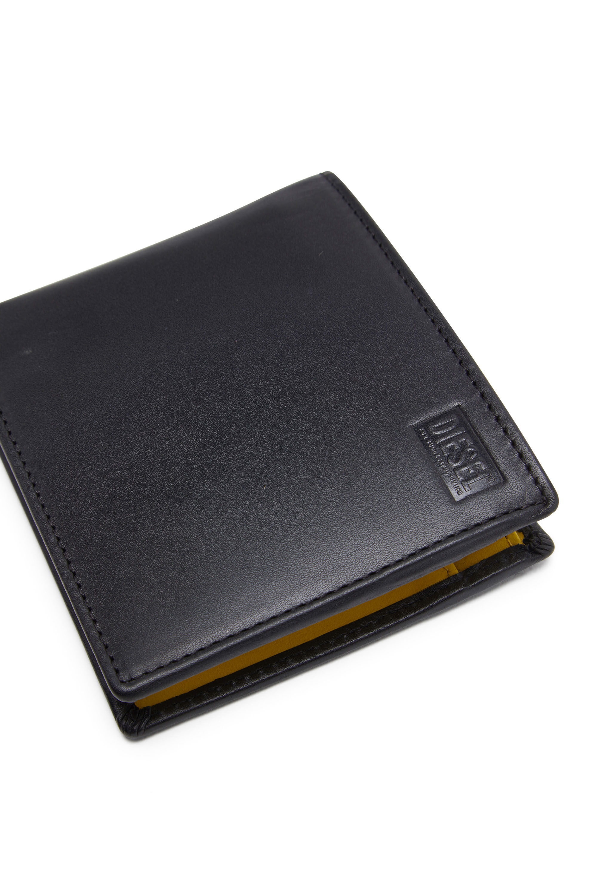 Diesel - BI-FOLD COIN S, Herren Faltportemonnaie aus Glattleder in Schwarz/Gelb - 4